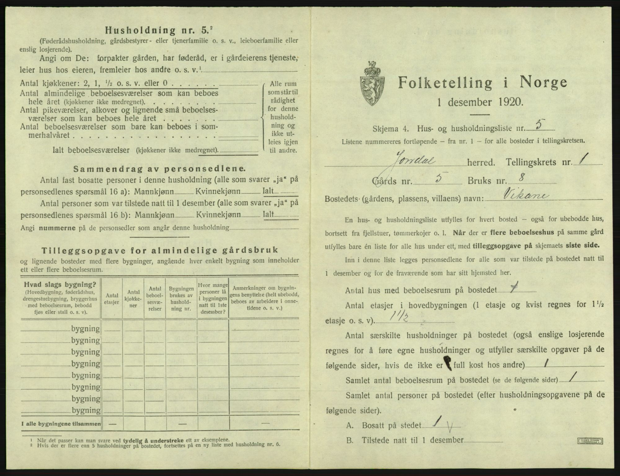 SAB, 1920 census for Jondal, 1920, p. 39