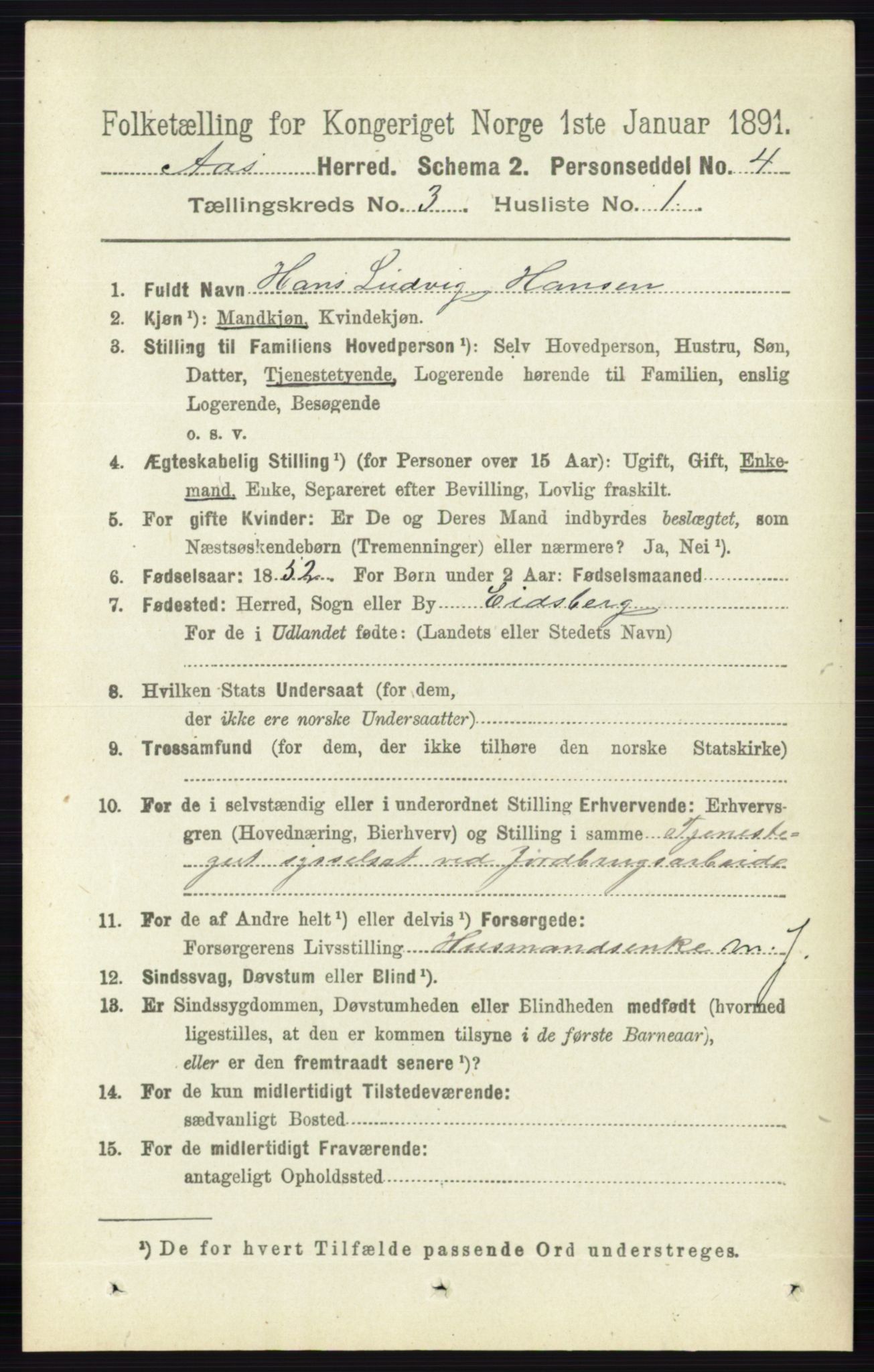 RA, 1891 census for 0214 Ås, 1891, p. 2131