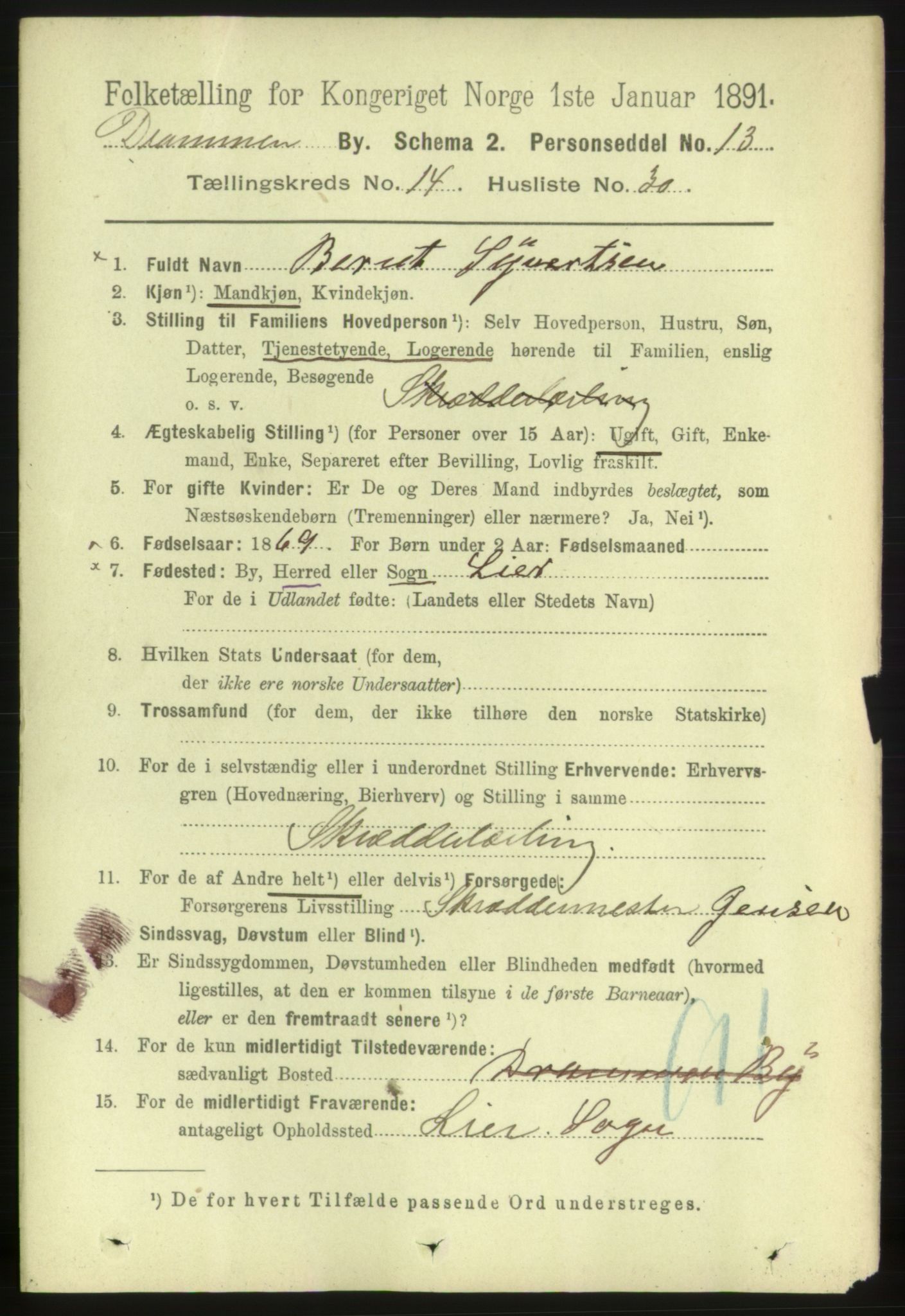 RA, 1891 census for 0602 Drammen, 1891, p. 10421