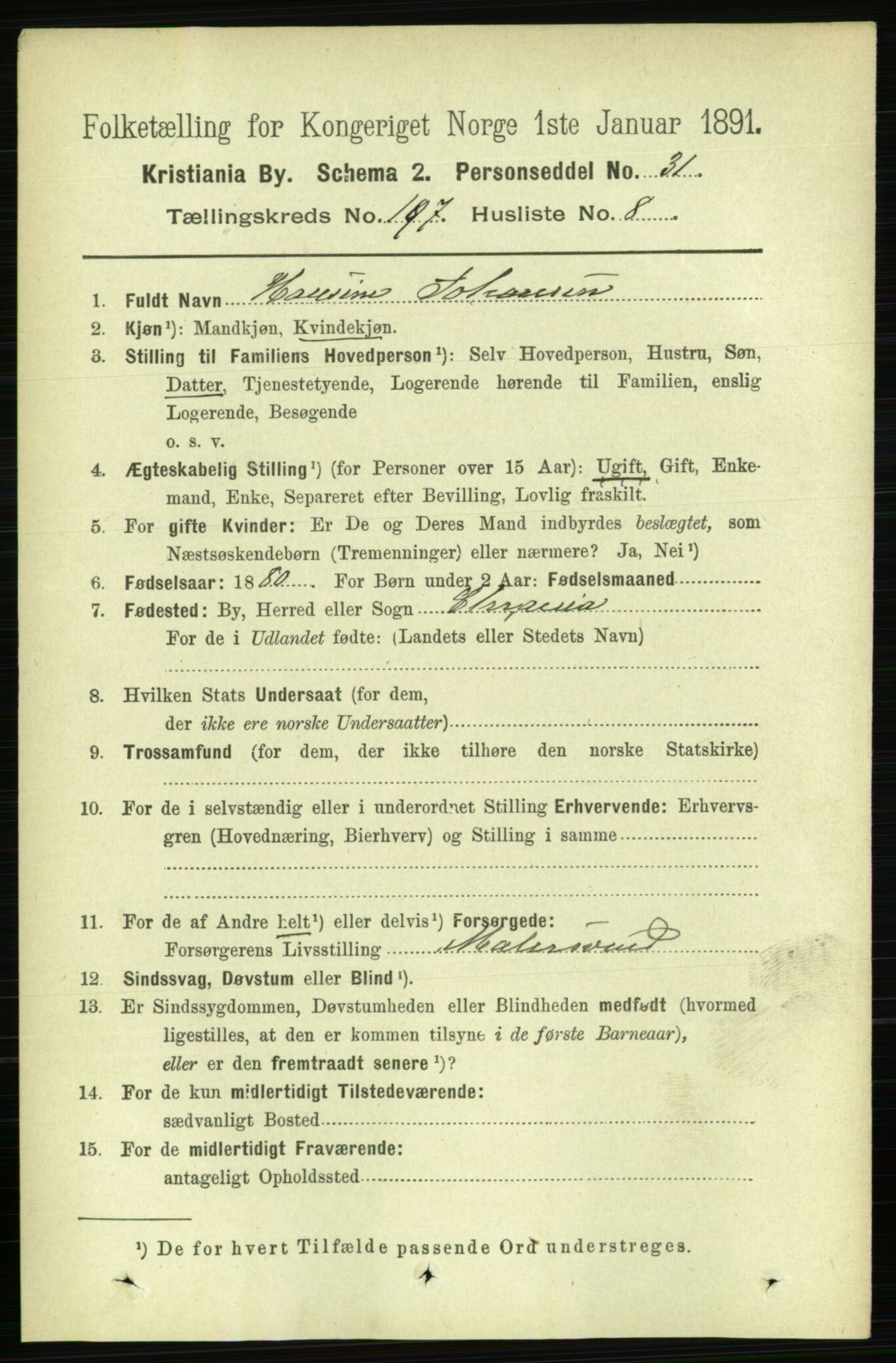 RA, 1891 census for 0301 Kristiania, 1891, p. 118988