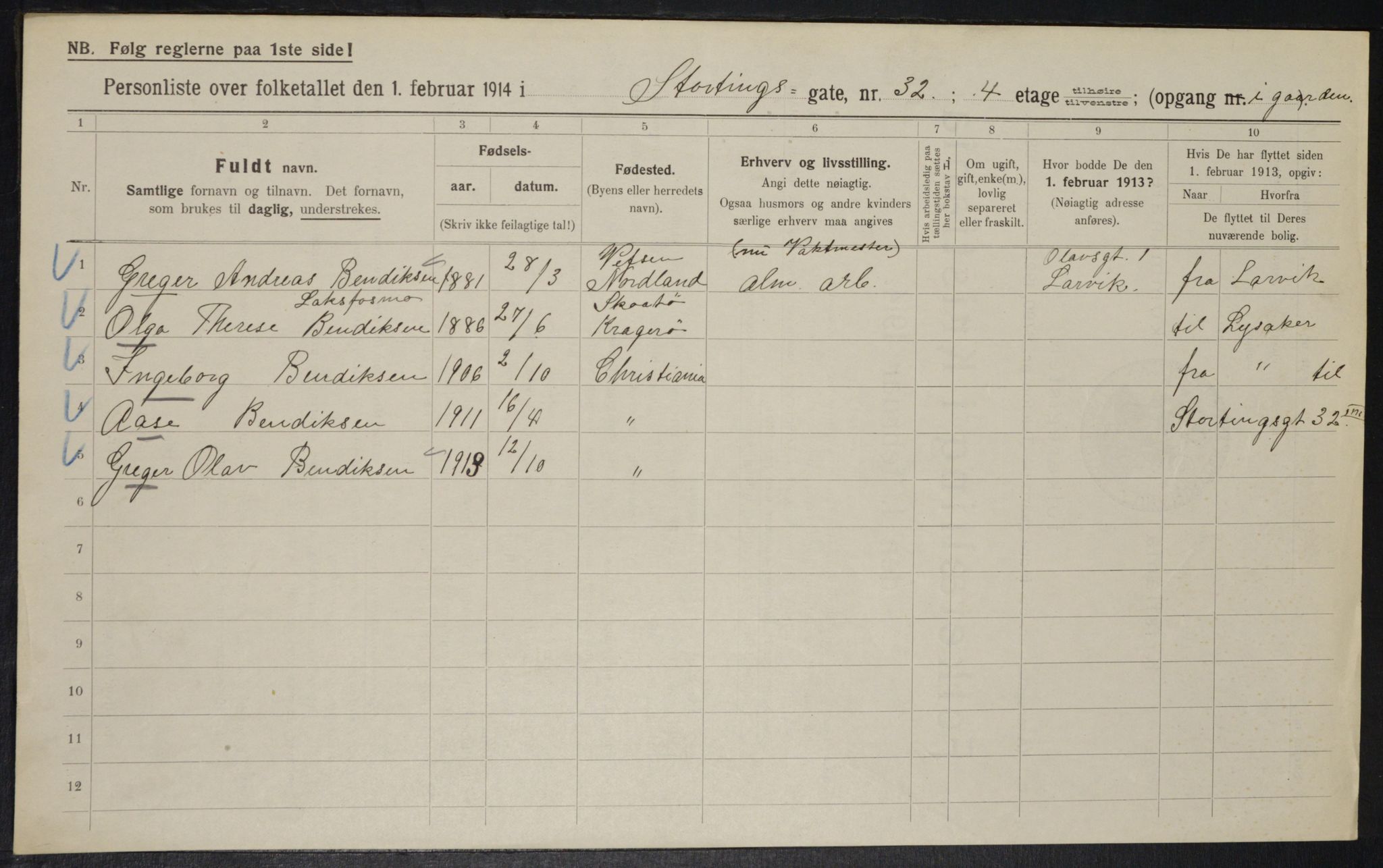 OBA, Municipal Census 1914 for Kristiania, 1914, p. 104276