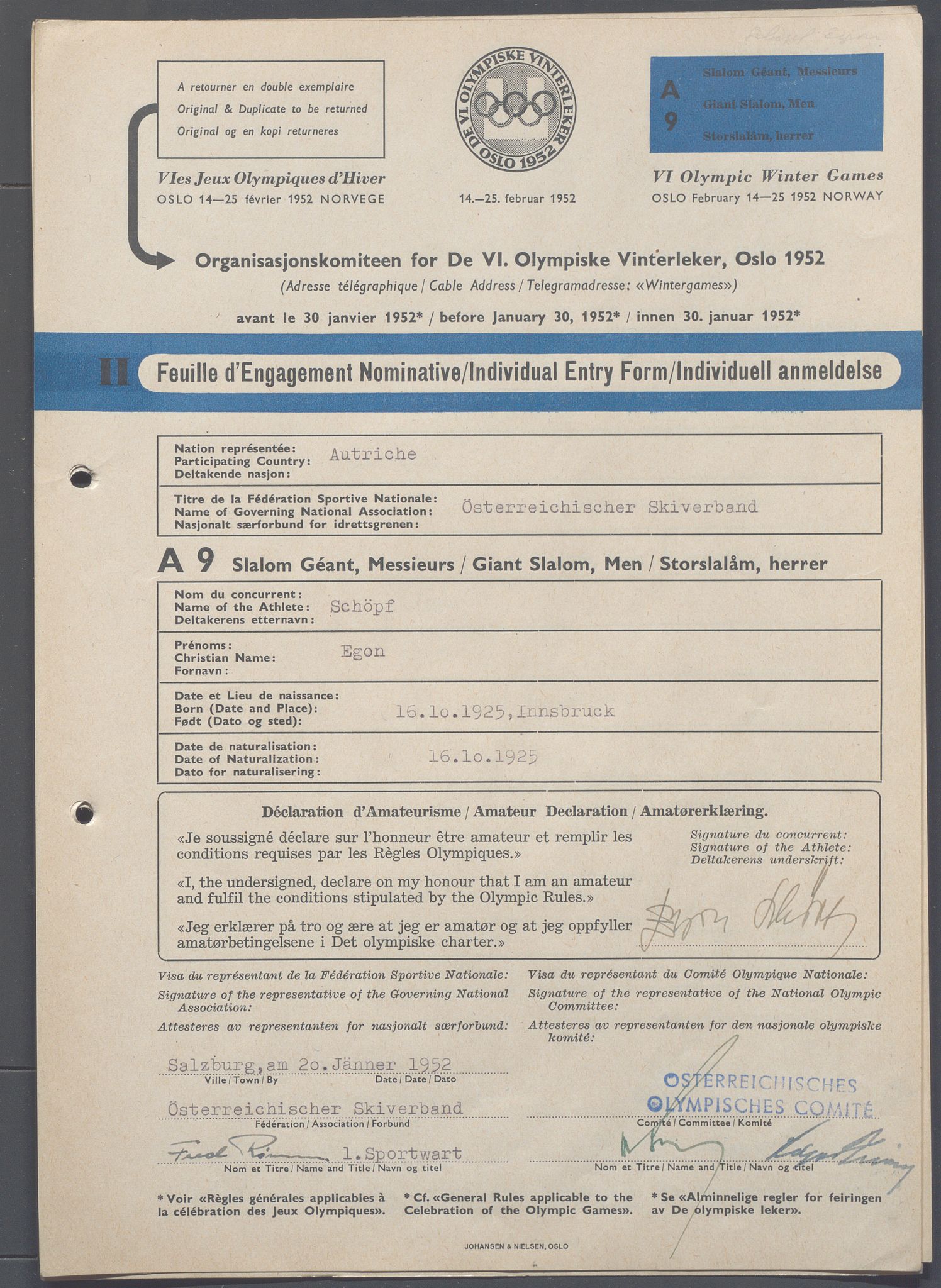 Organisasjonskomiteen for de VI. olympiske vinterleker, OBA/A-20130/H/Ha, 1951-1952, p. 722