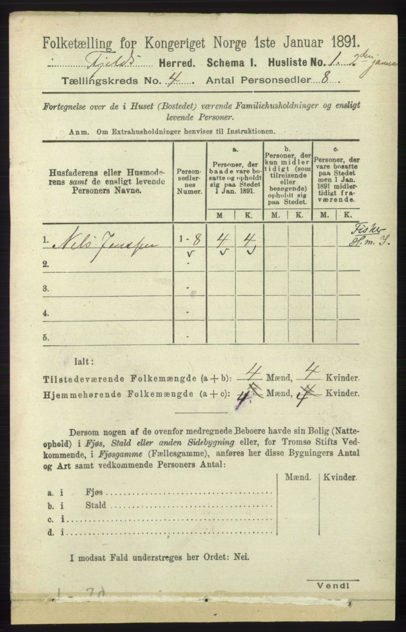 RA, 1891 census for 1246 Fjell, 1891, p. 1954