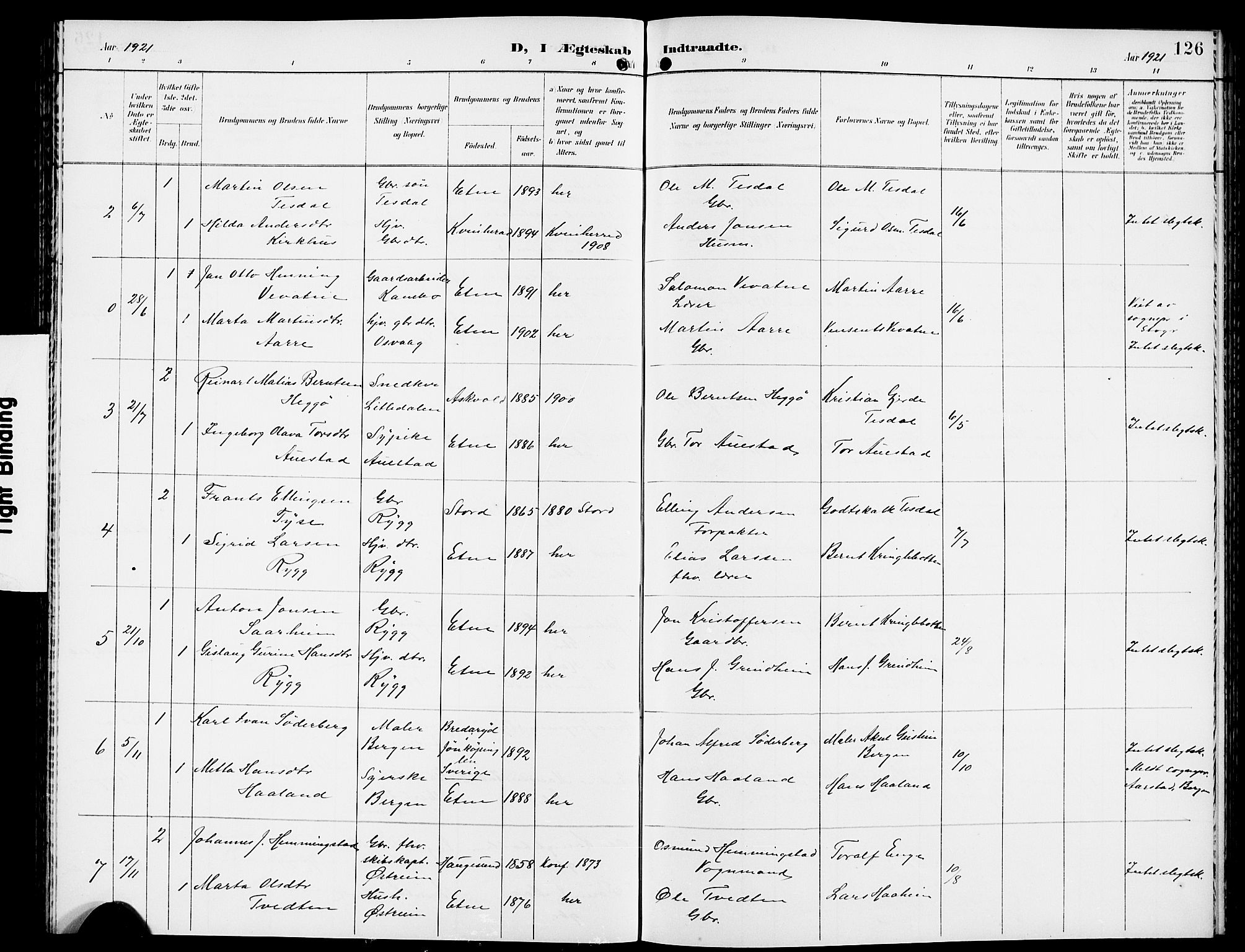 Etne sokneprestembete, AV/SAB-A-75001/H/Hab: Parish register (copy) no. A 6, 1897-1924, p. 126