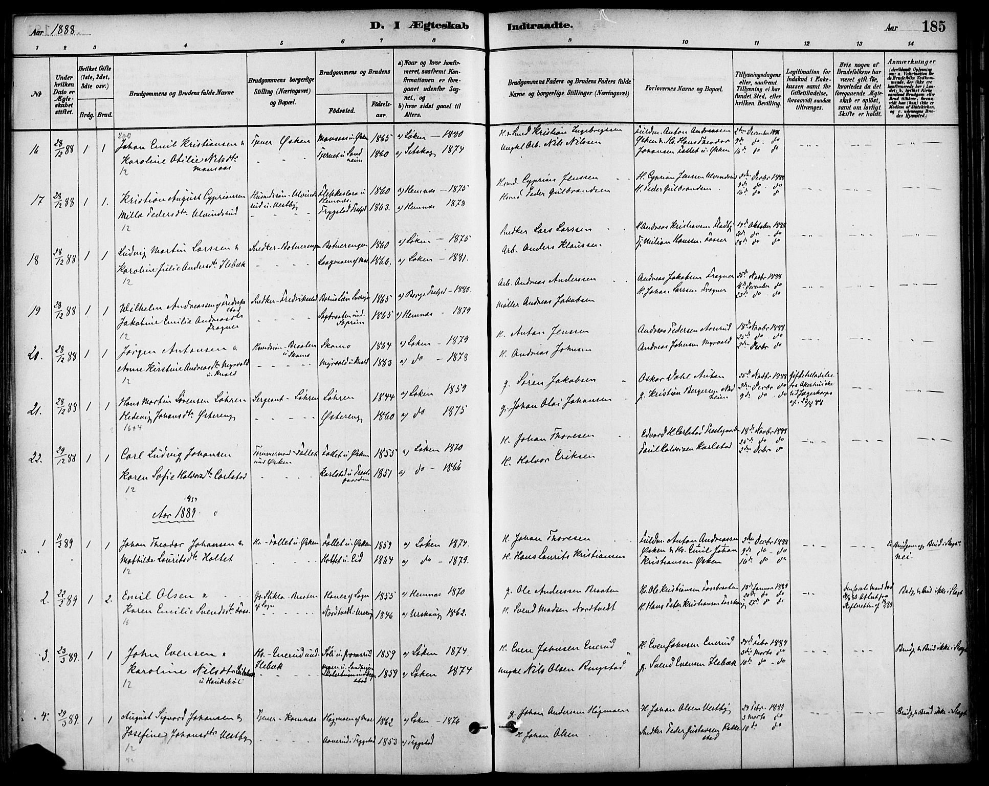 Høland prestekontor Kirkebøker, AV/SAO-A-10346a/F/Fa/L0013: Parish register (official) no. I 13, 1880-1897, p. 185
