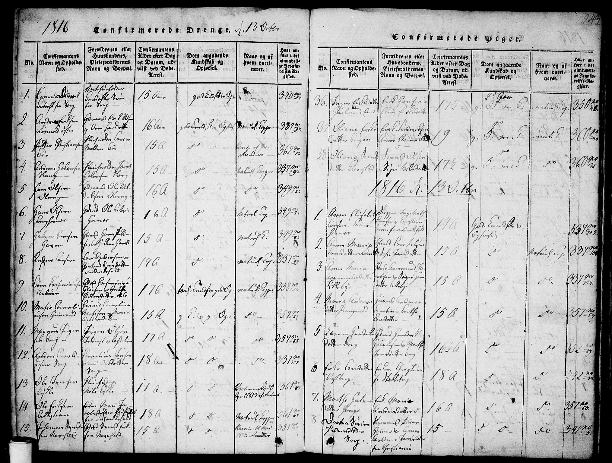 Skjeberg prestekontor Kirkebøker, AV/SAO-A-10923/F/Fa/L0004: Parish register (official) no. I 4, 1815-1830, p. 243