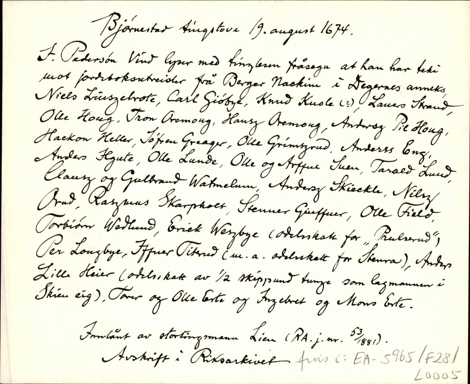 Riksarkivets diplomsamling, AV/RA-EA-5965/F35/F35d/L0005: Innlånte diplomer, seddelregister, 1661-1690, p. 299