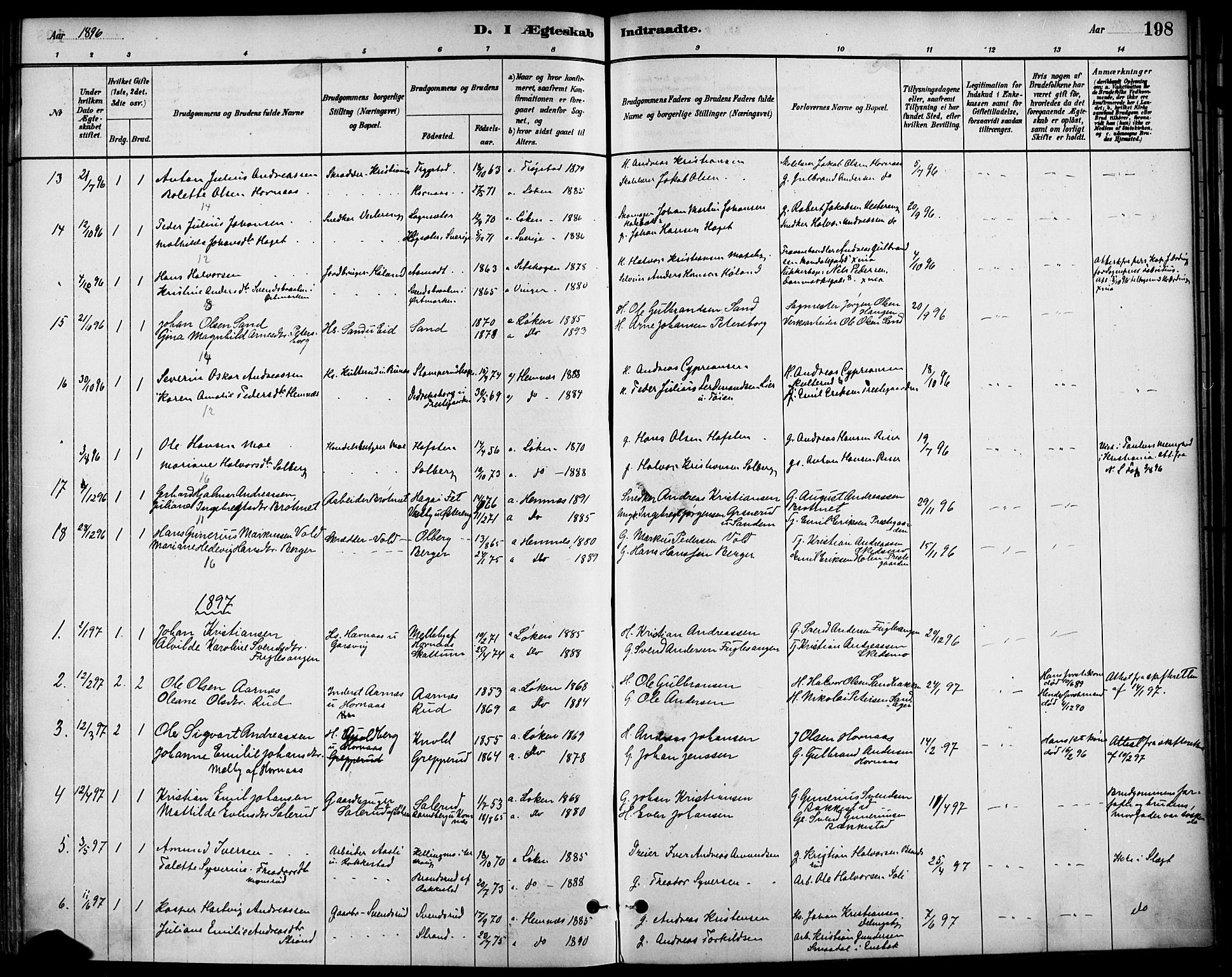 Høland prestekontor Kirkebøker, SAO/A-10346a/F/Fa/L0013: Parish register (official) no. I 13, 1880-1897, p. 198