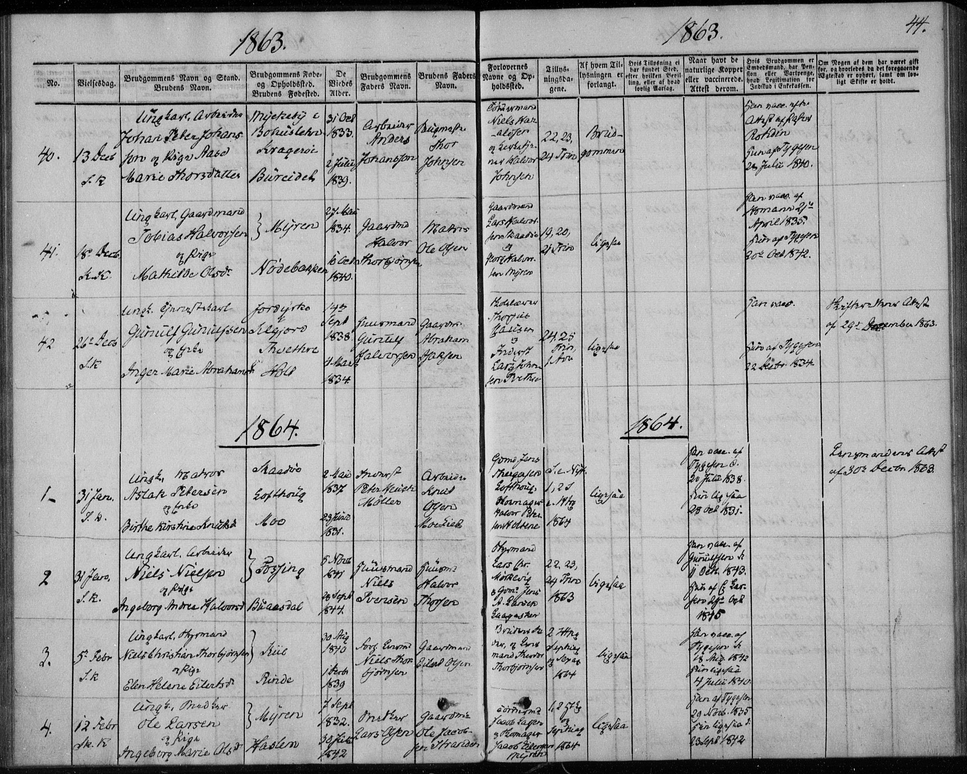 Sannidal kirkebøker, SAKO/A-296/F/Fa/L0010: Parish register (official) no. 10, 1855-1873, p. 44