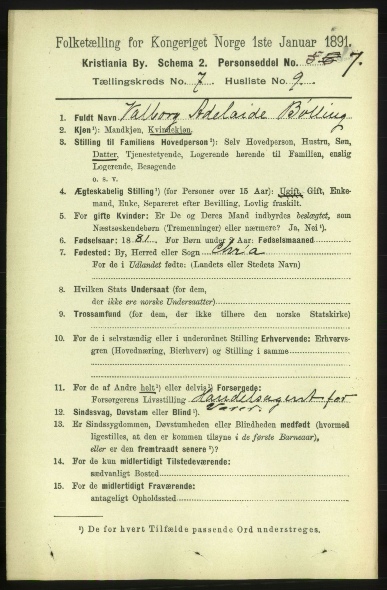 RA, 1891 census for 0301 Kristiania, 1891, p. 2862