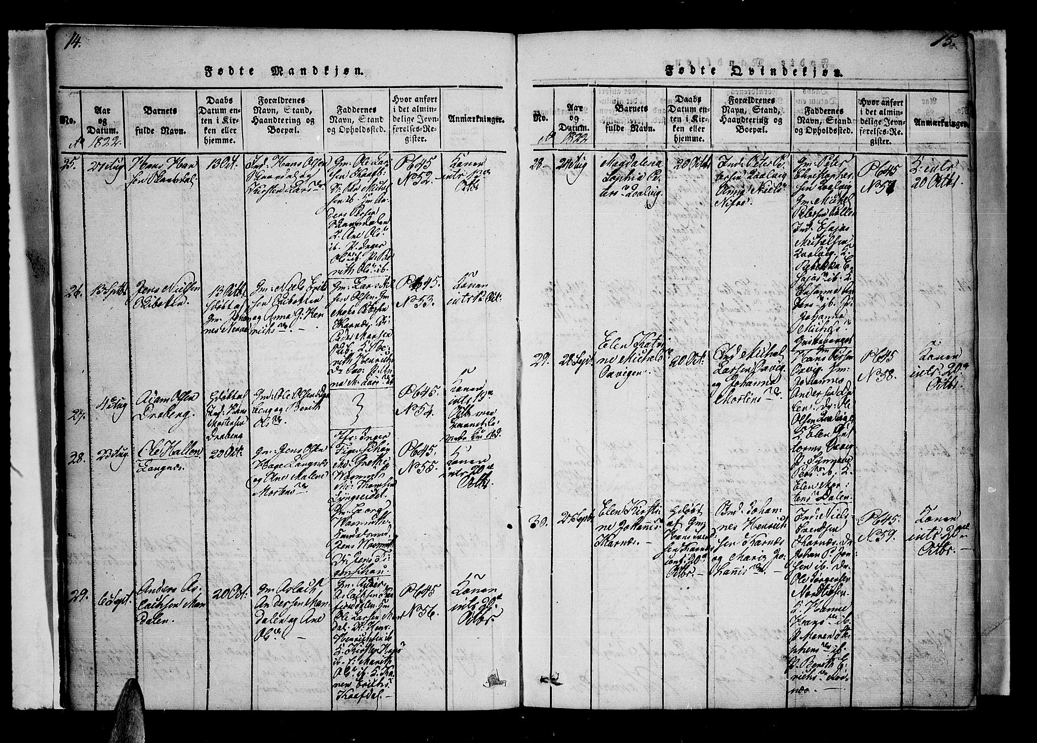 Lyngen sokneprestembete, AV/SATØ-S-1289/H/He/Hea/L0003kirke: Parish register (official) no. 3, 1822-1838, p. 14-15