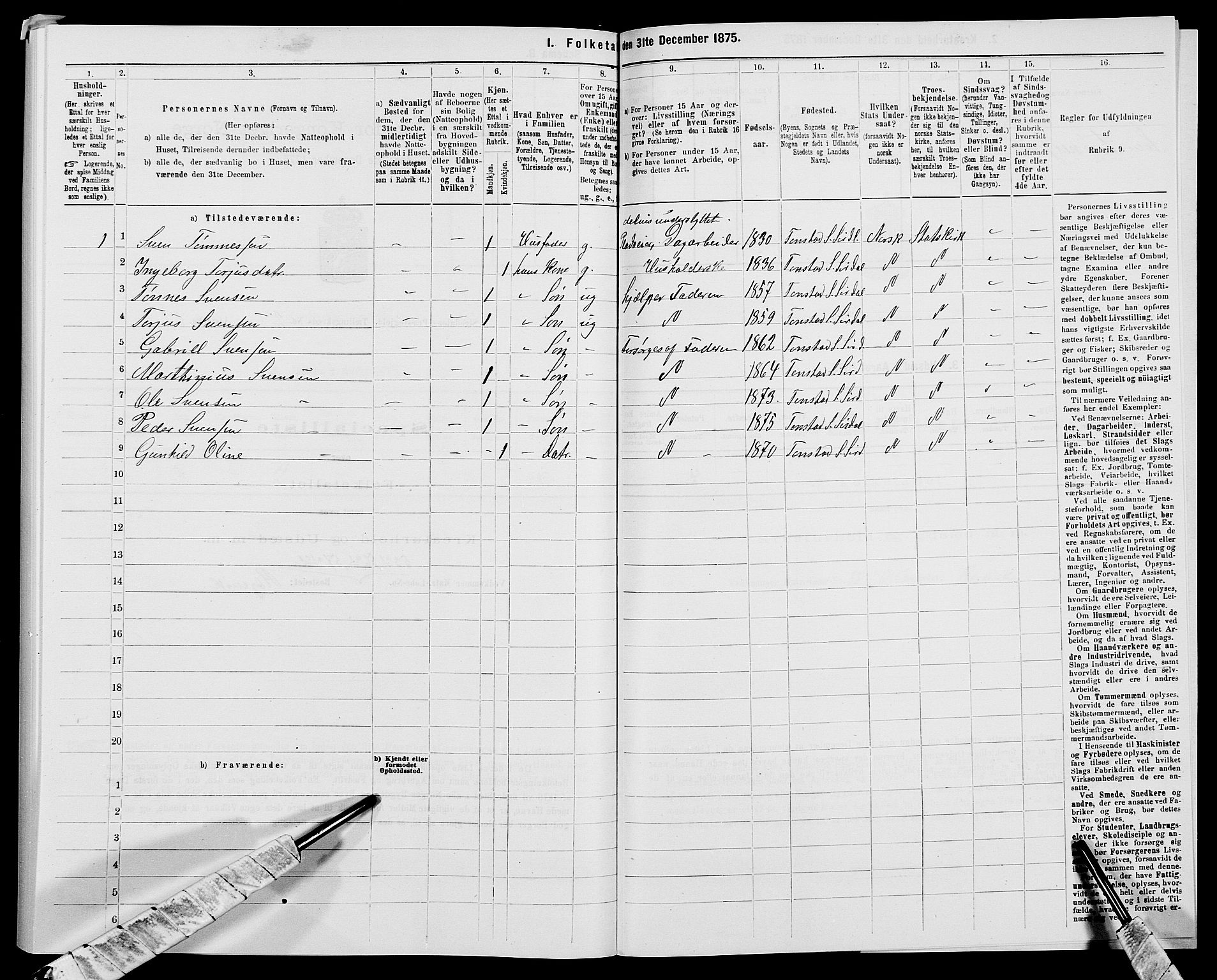 SAK, 1875 census for 1046P Sirdal, 1875, p. 271