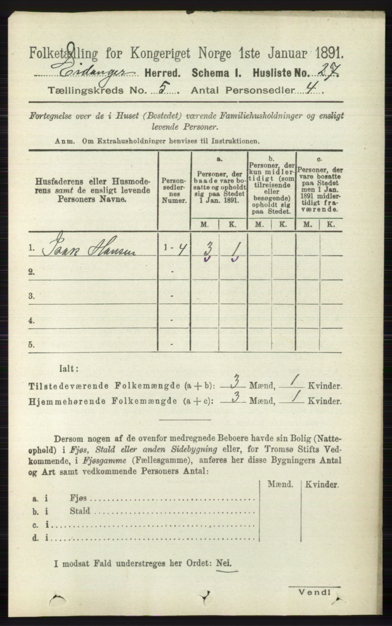 RA, 1891 census for 0813 Eidanger, 1891, p. 2257