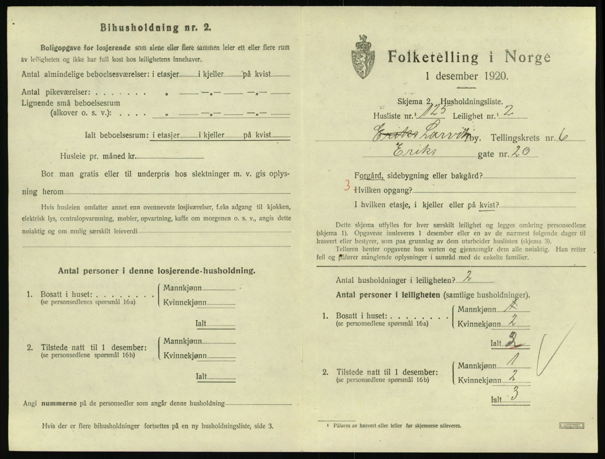 SAKO, 1920 census for Larvik, 1920, p. 5854