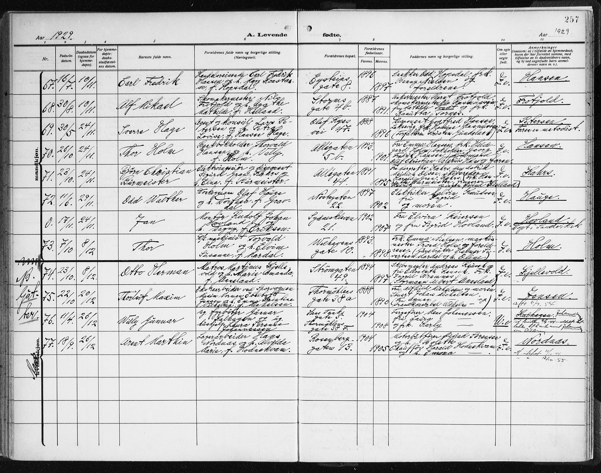 Johanneskirken sokneprestembete, AV/SAB-A-76001/H/Haa: Parish register (official) no. A 3, 1913-1934, p. 257