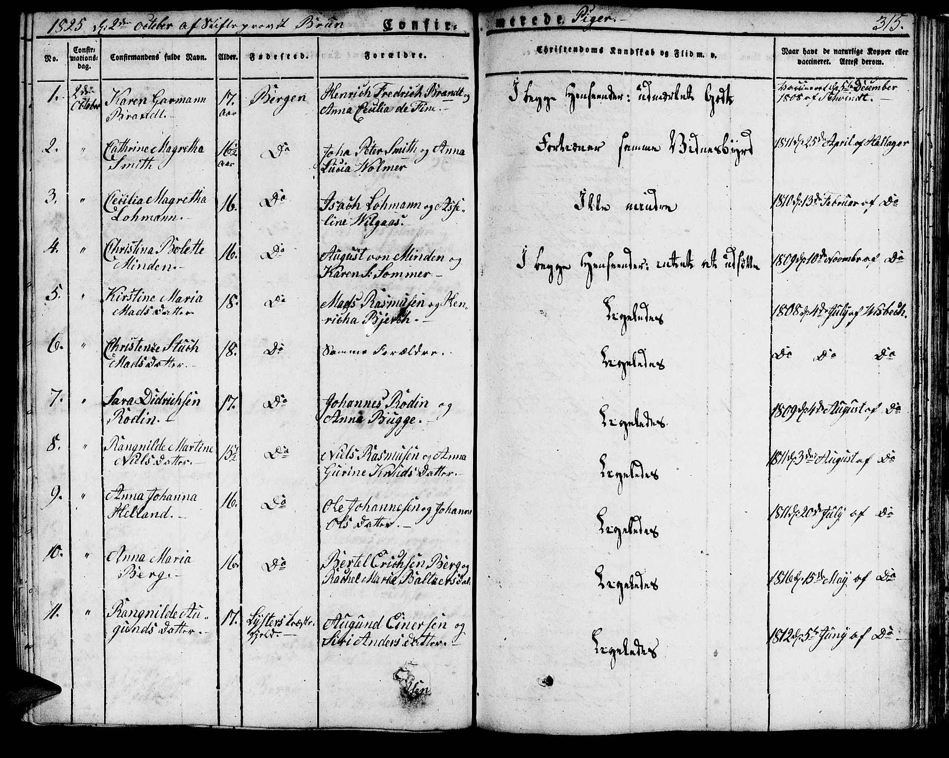 Domkirken sokneprestembete, AV/SAB-A-74801/H/Haa/L0012: Parish register (official) no. A 12, 1821-1840, p. 315