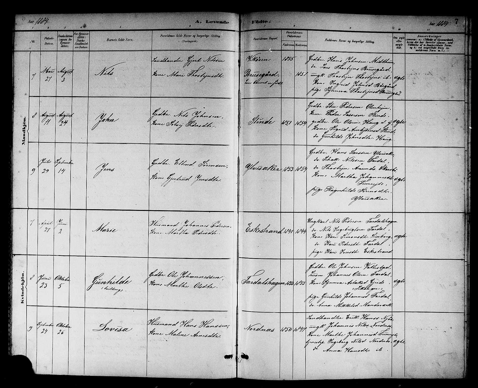 Sogndal sokneprestembete, AV/SAB-A-81301/H/Hab/Habc/L0002: Parish register (copy) no. C 2, 1884-1910, p. 7