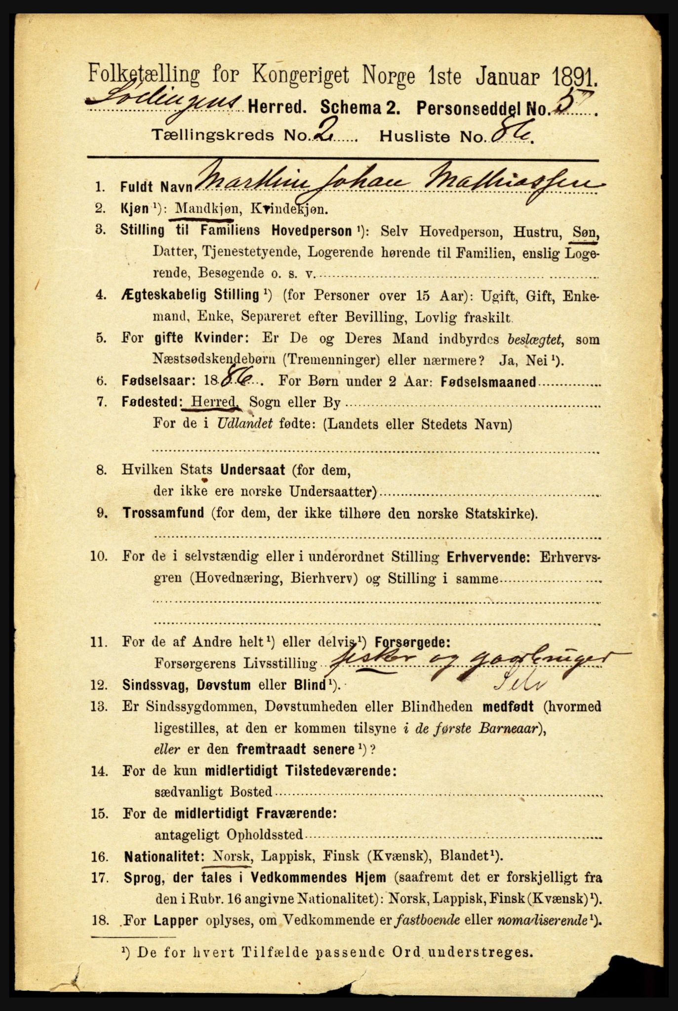 RA, 1891 census for 1851 Lødingen, 1891, p. 1291