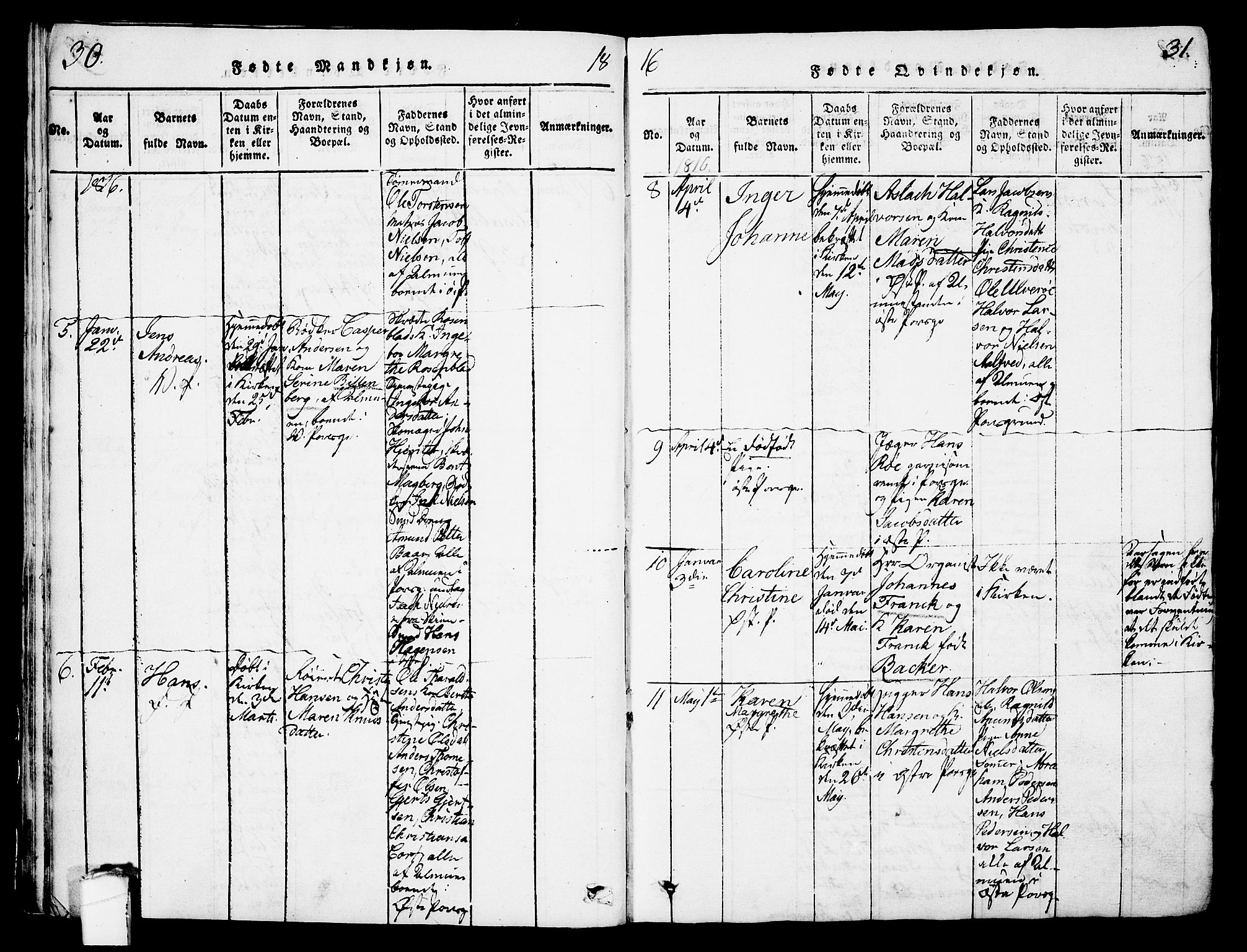 Porsgrunn kirkebøker , AV/SAKO-A-104/G/Gb/L0001: Parish register (copy) no. II 1, 1817-1828, p. 30-31