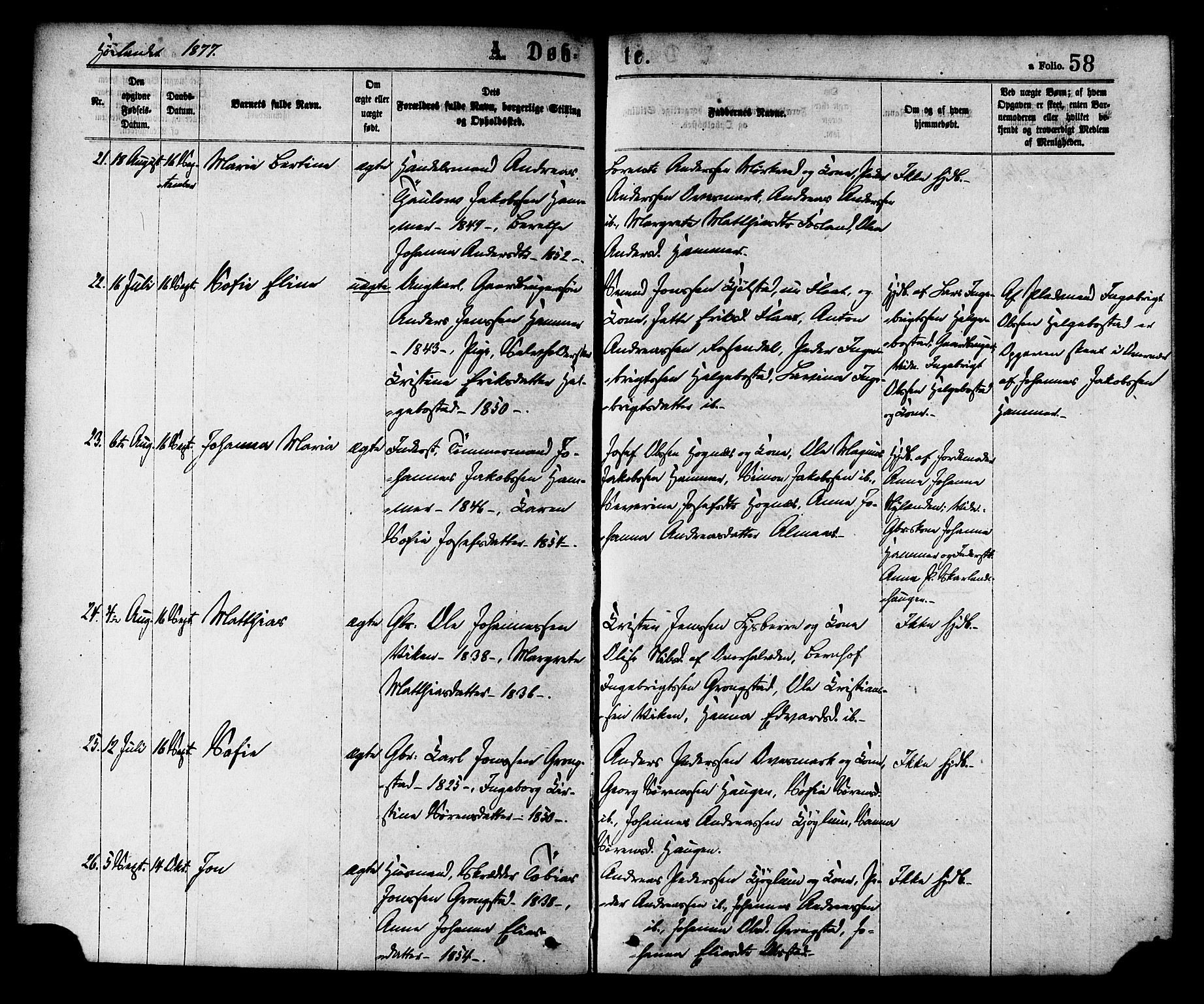 Ministerialprotokoller, klokkerbøker og fødselsregistre - Nord-Trøndelag, SAT/A-1458/758/L0516: Parish register (official) no. 758A03 /2, 1869-1879, p. 58