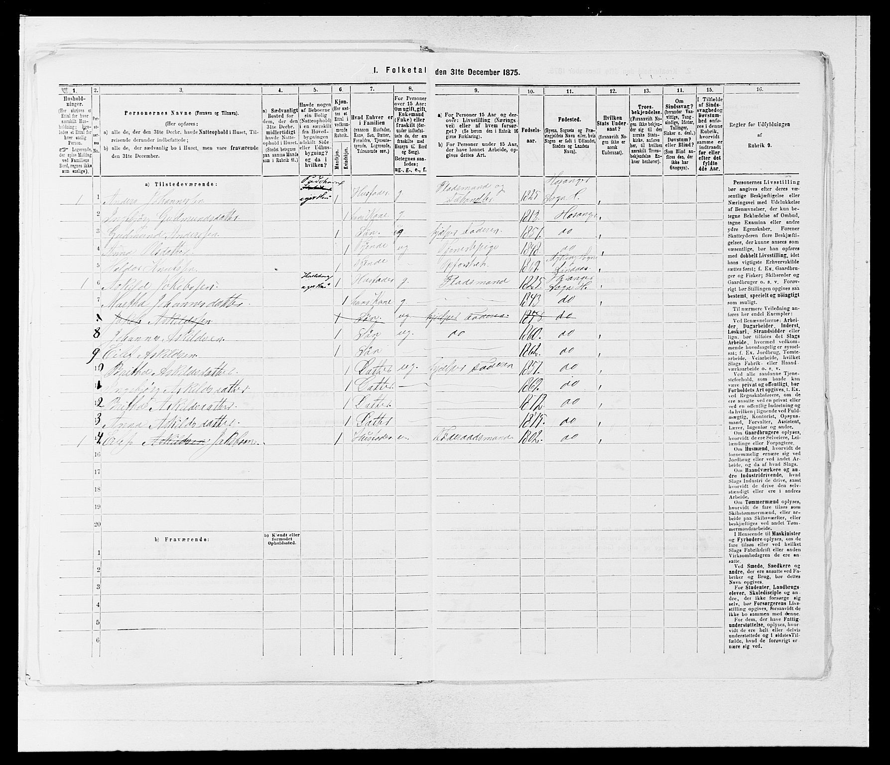 SAB, 1875 census for 1253P Hosanger, 1875, p. 496