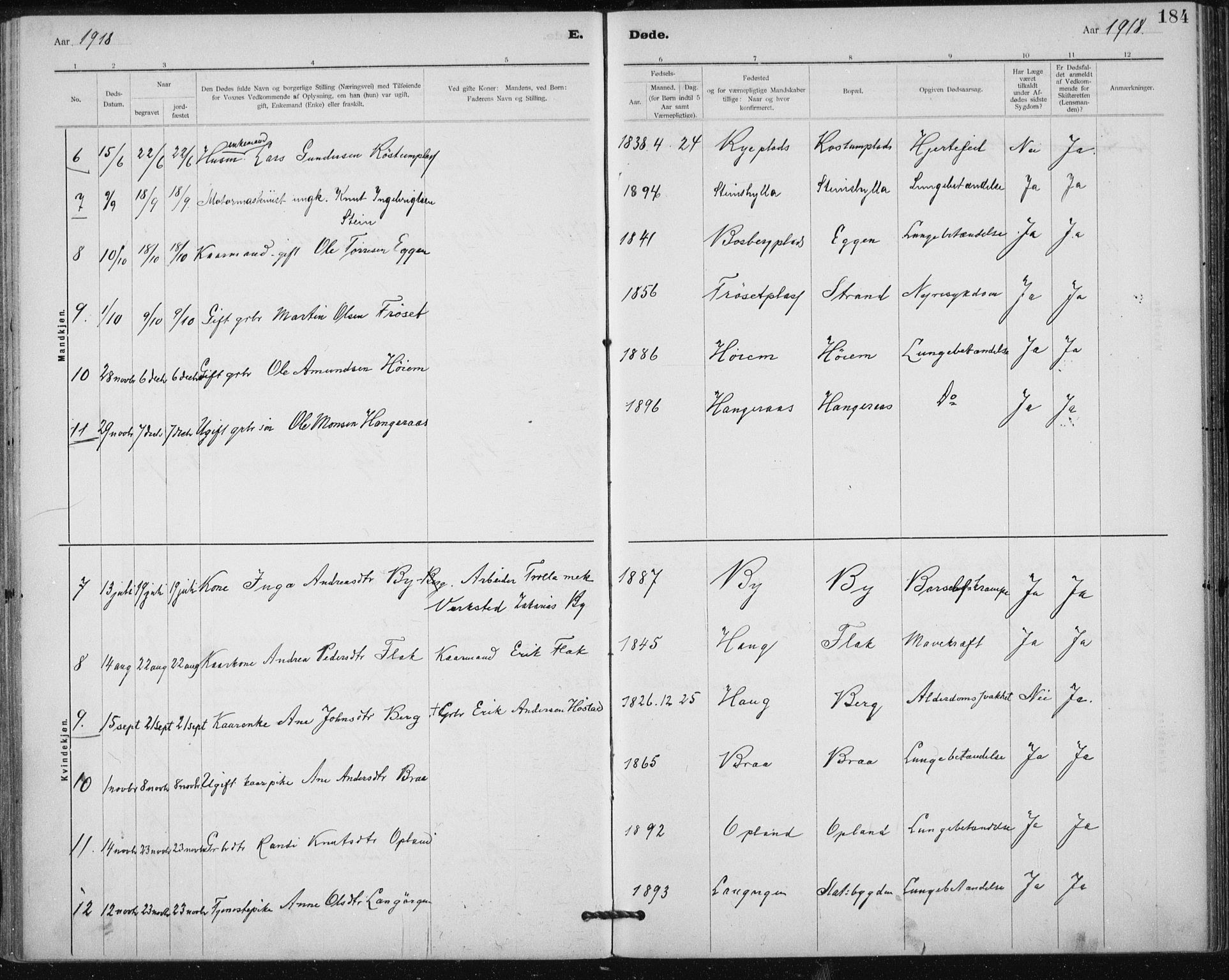 Ministerialprotokoller, klokkerbøker og fødselsregistre - Sør-Trøndelag, SAT/A-1456/612/L0381: Parish register (official) no. 612A13, 1907-1923, p. 184