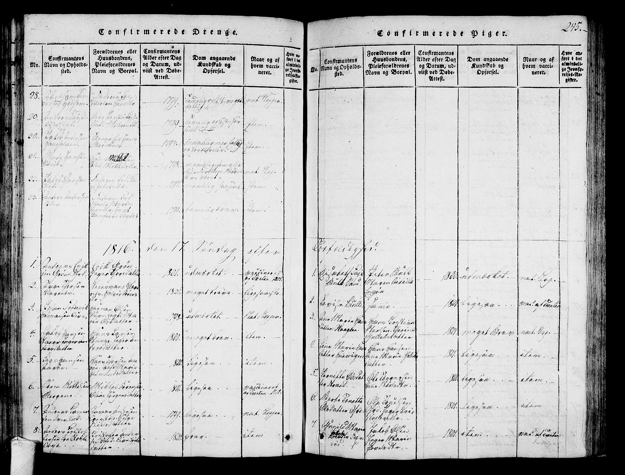 Sandar kirkebøker, SAKO/A-243/F/Fa/L0004: Parish register (official) no. 4, 1814-1832, p. 245