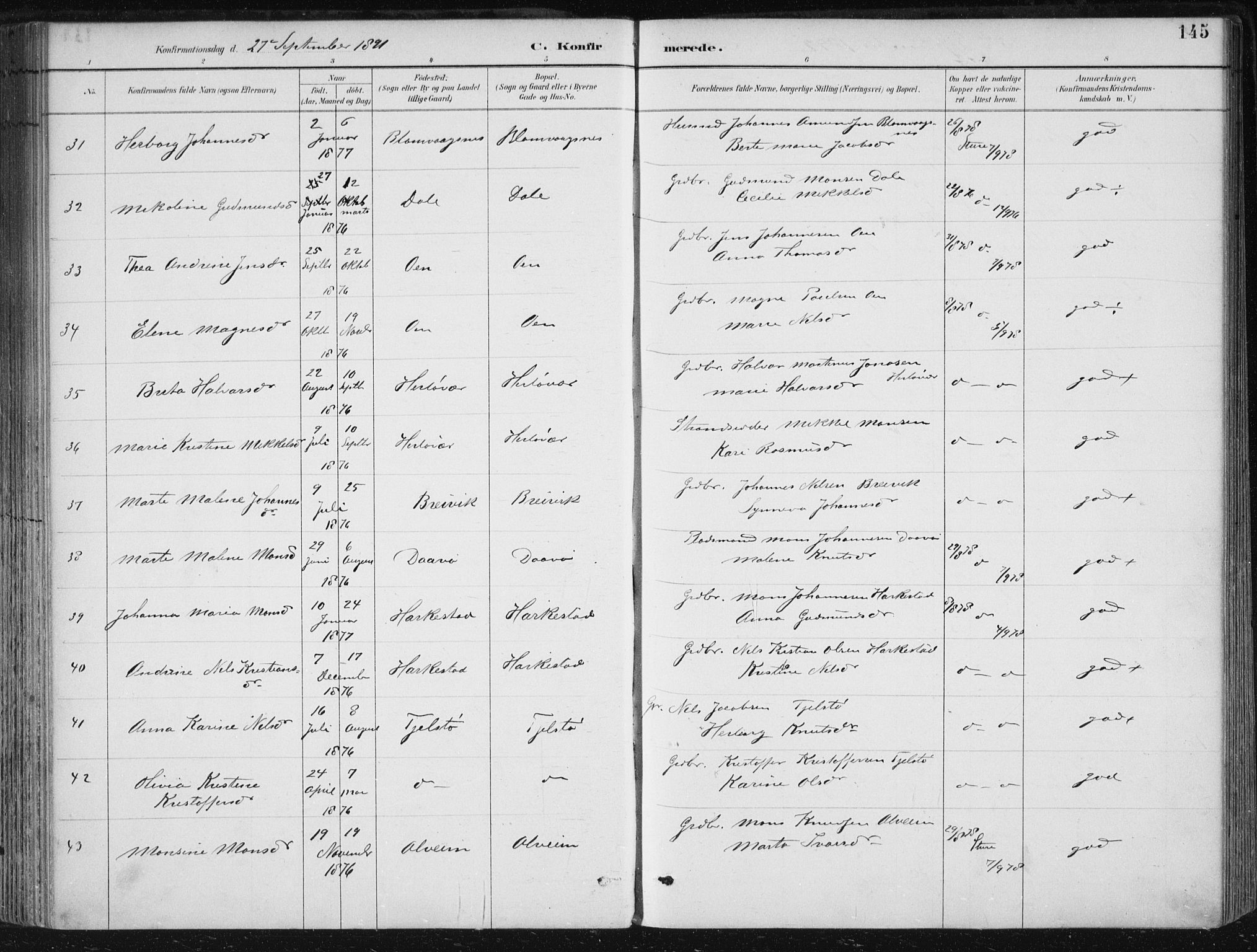 Herdla Sokneprestembete, SAB/A-75701/H/Haa: Parish register (official) no. A 4, 1891-1905, p. 145