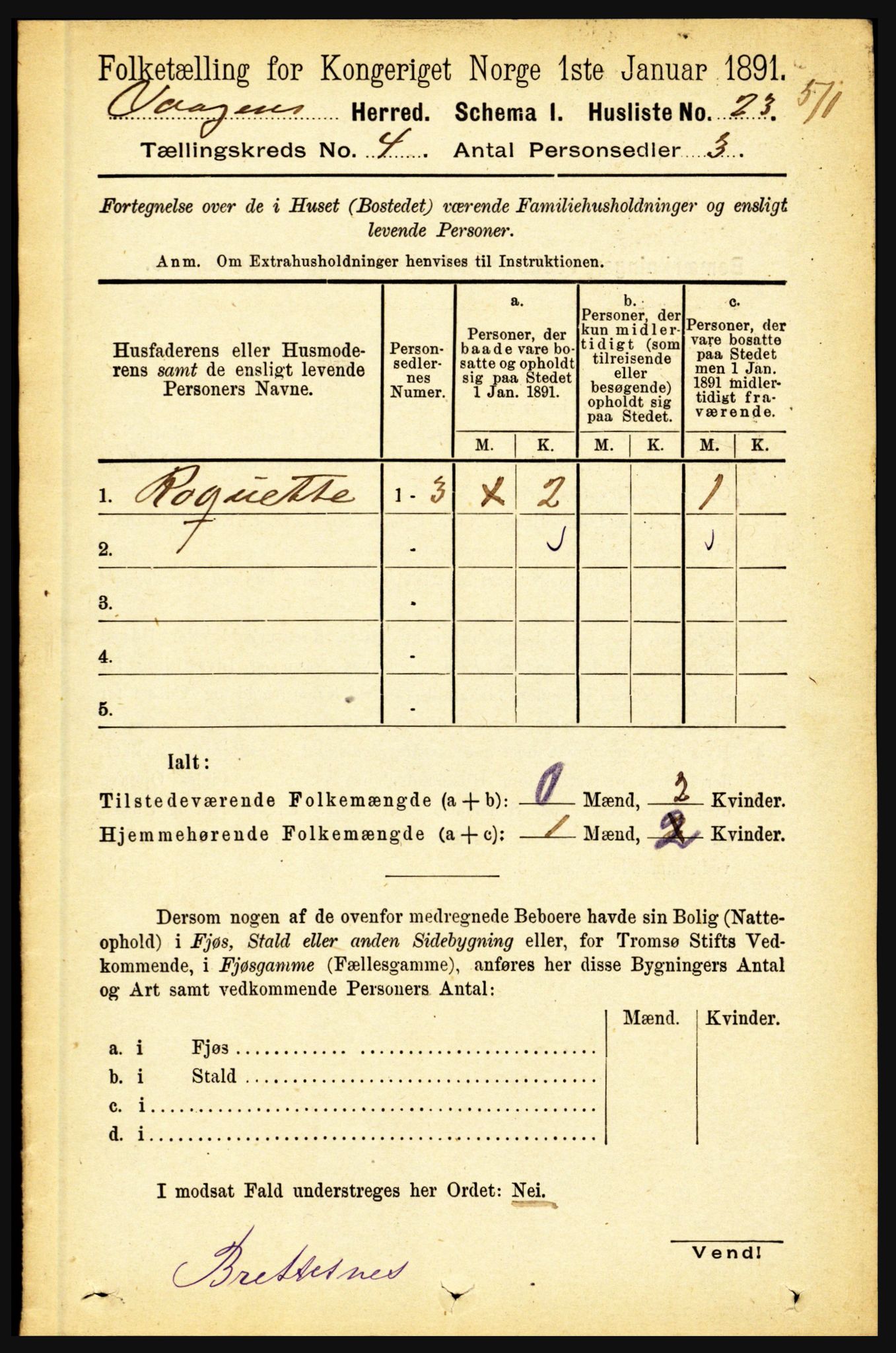 RA, 1891 census for 1865 Vågan, 1891, p. 903