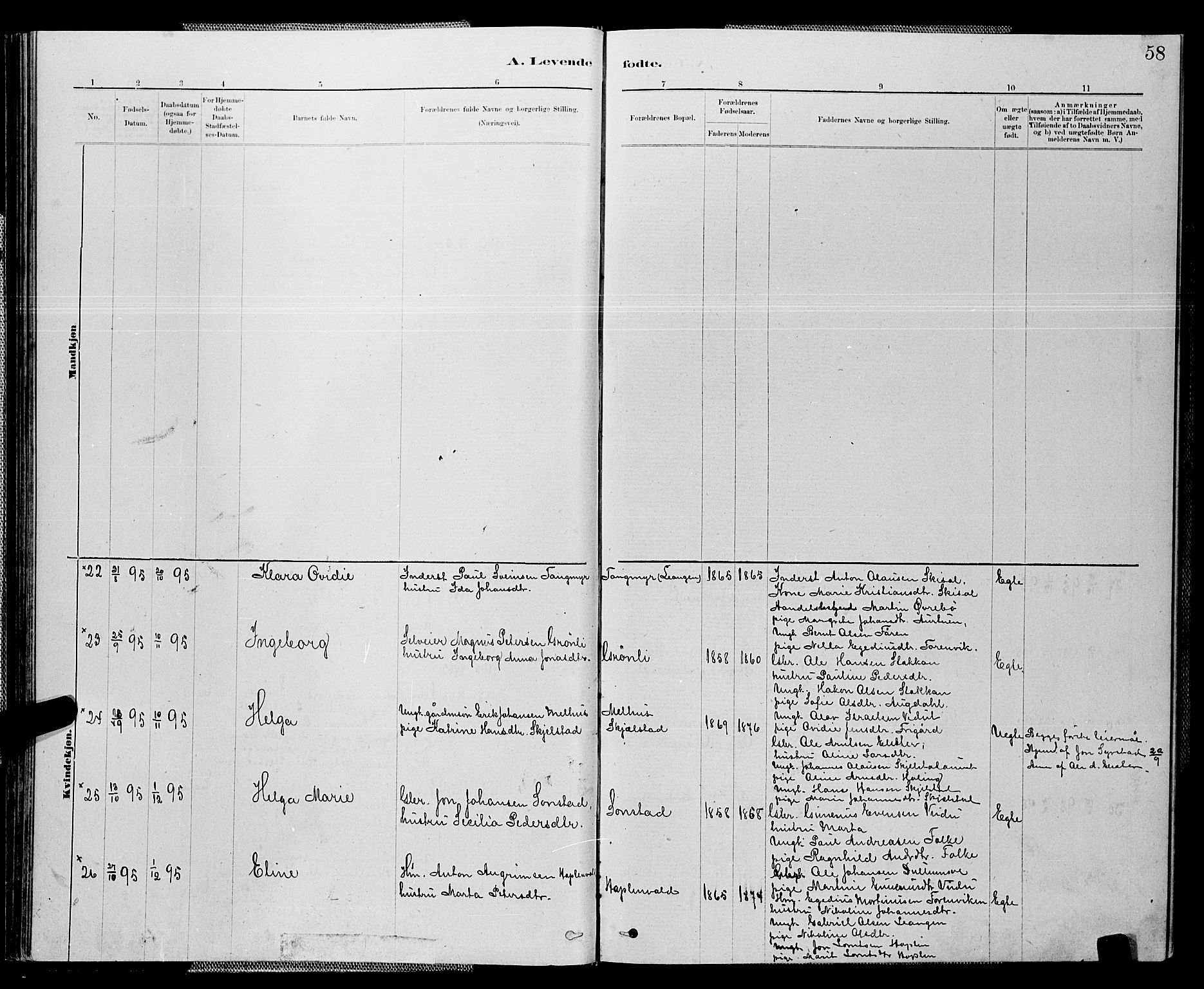 Ministerialprotokoller, klokkerbøker og fødselsregistre - Nord-Trøndelag, SAT/A-1458/714/L0134: Parish register (copy) no. 714C03, 1878-1898, p. 58