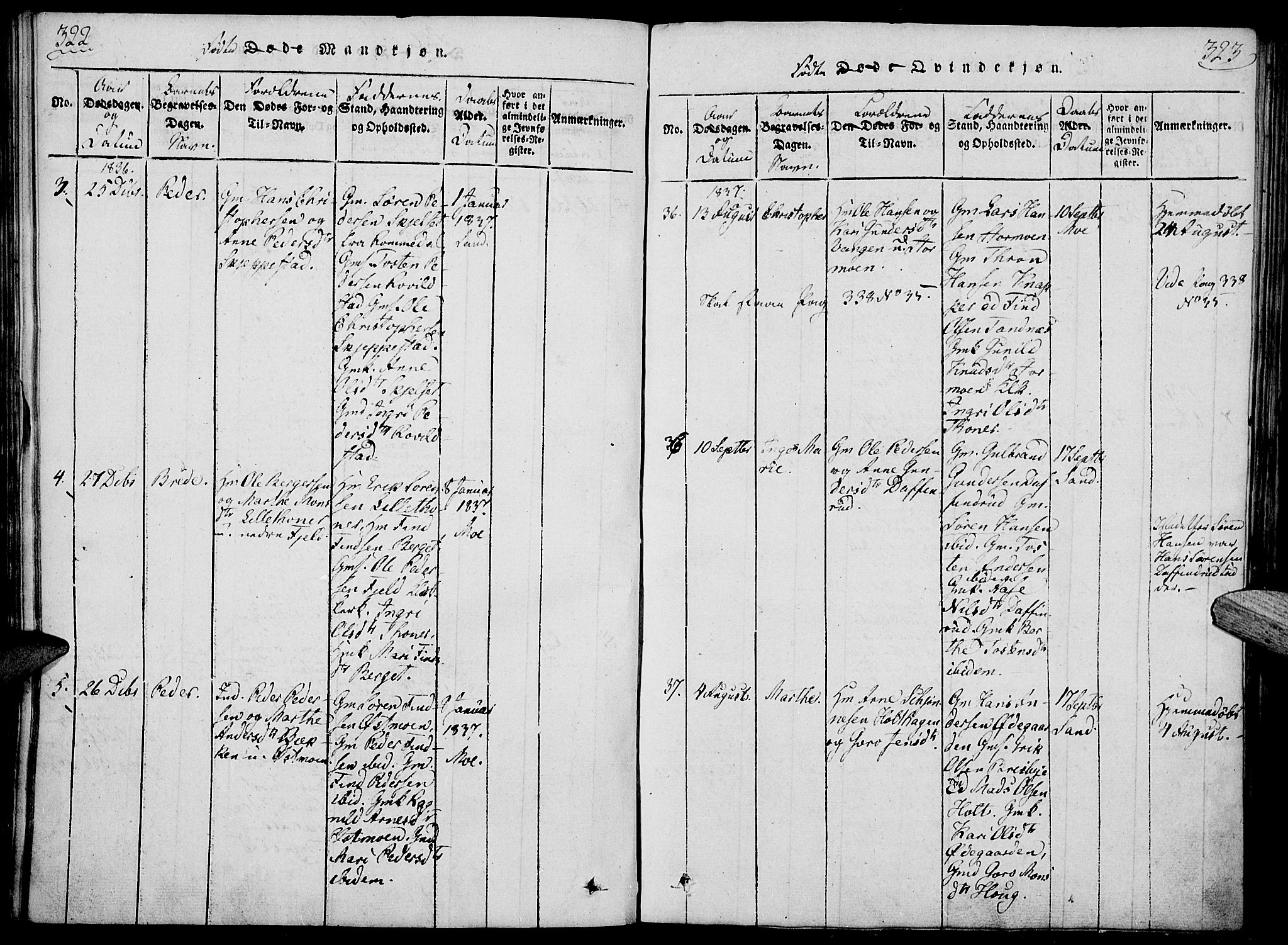 Nord-Odal prestekontor, AV/SAH-PREST-032/H/Ha/Haa/L0001: Parish register (official) no. 1, 1819-1838, p. 322-323