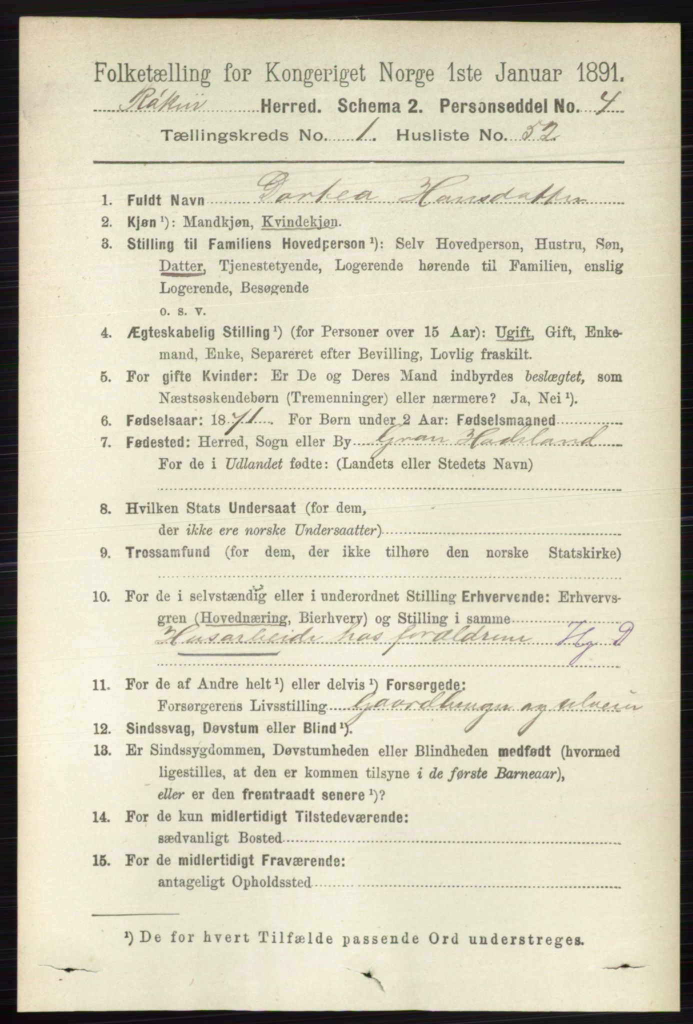 RA, 1891 census for 0627 Røyken, 1891, p. 430