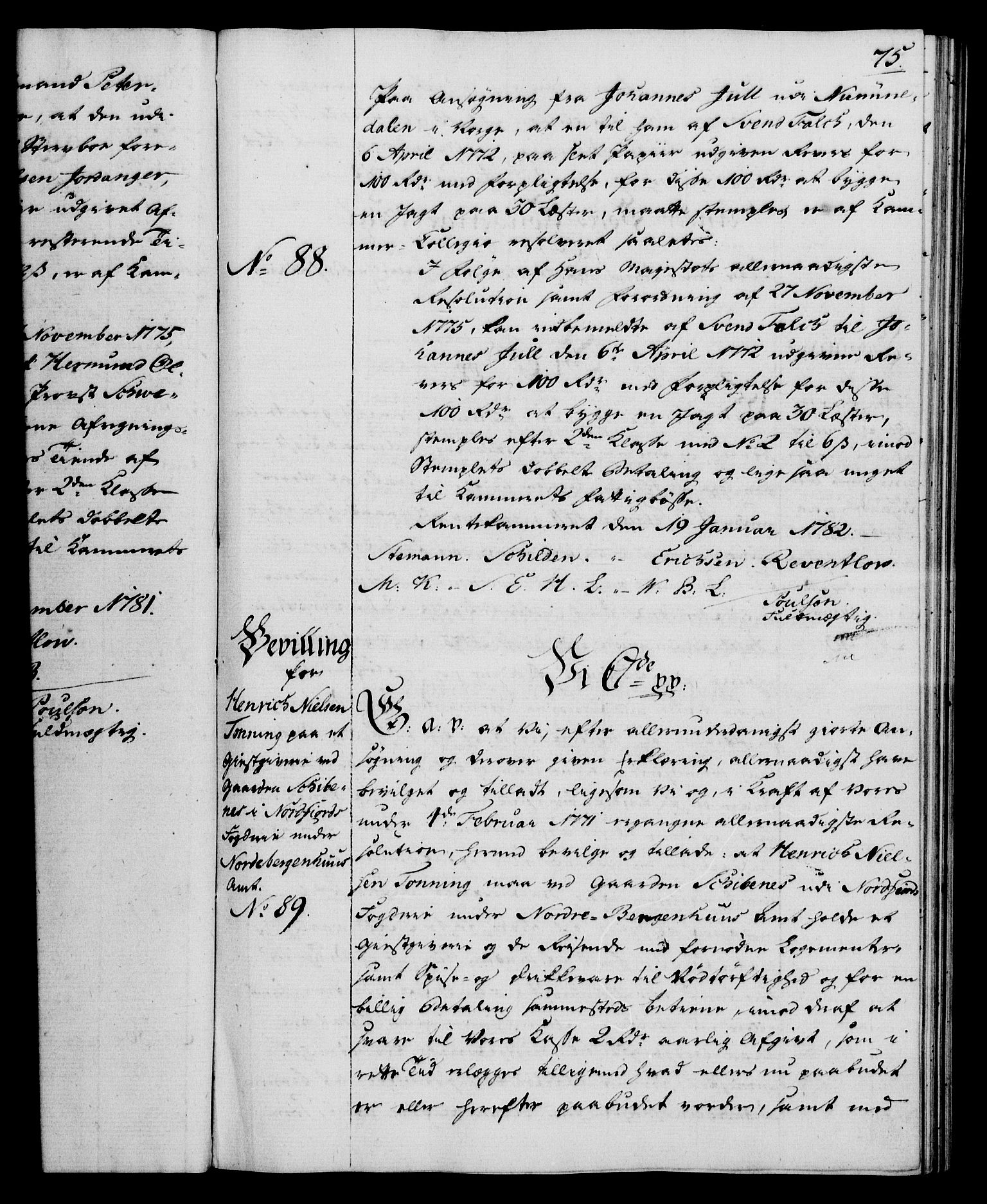 Rentekammeret, Kammerkanselliet, RA/EA-3111/G/Gg/Gga/L0012: Norsk ekspedisjonsprotokoll med register (merket RK 53.12), 1781-1783, p. 75
