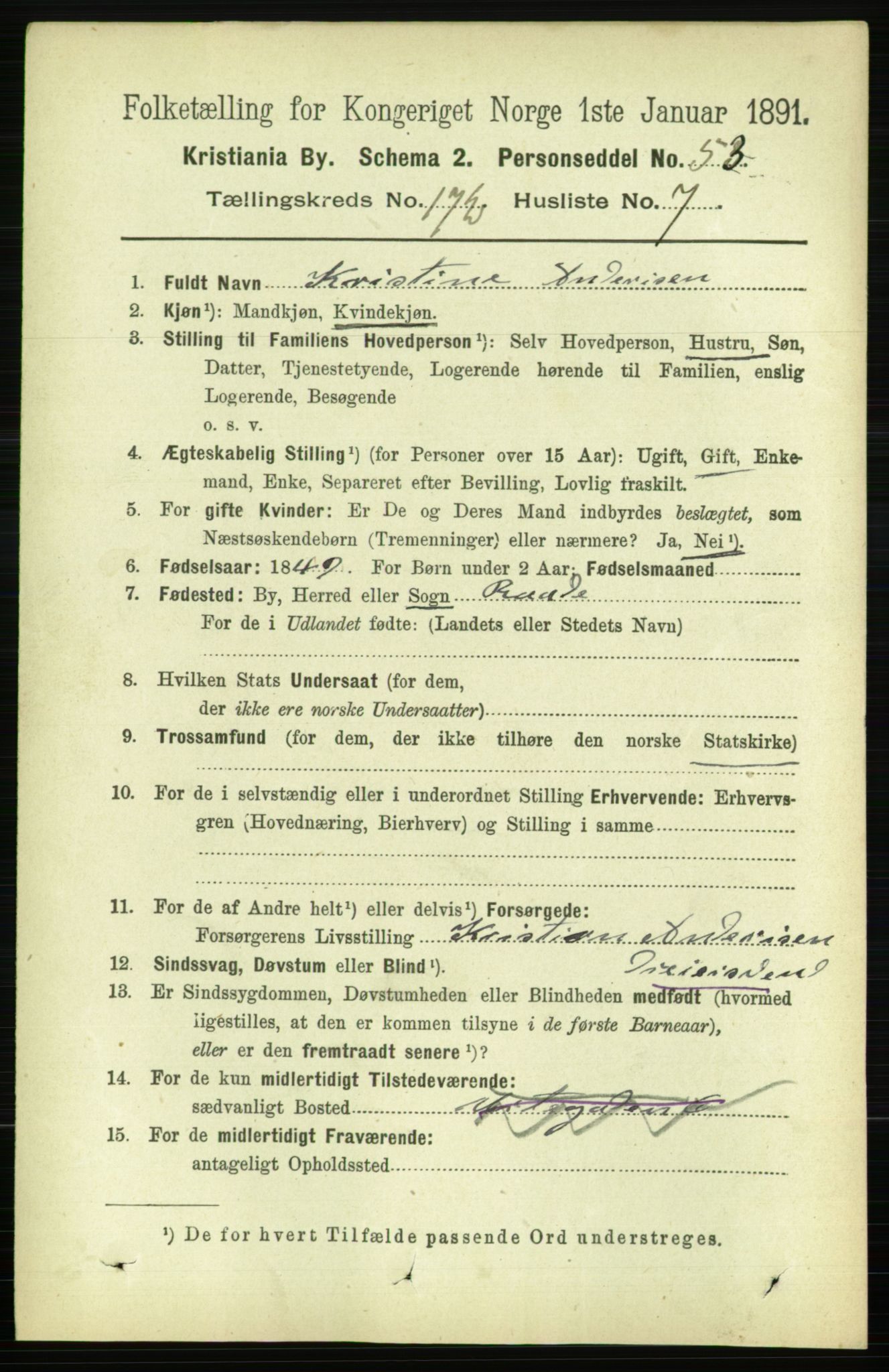 RA, 1891 census for 0301 Kristiania, 1891, p. 102119