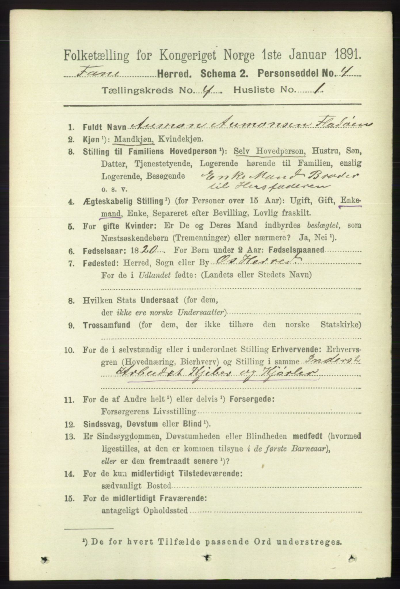 RA, 1891 census for 1249 Fana, 1891, p. 1596