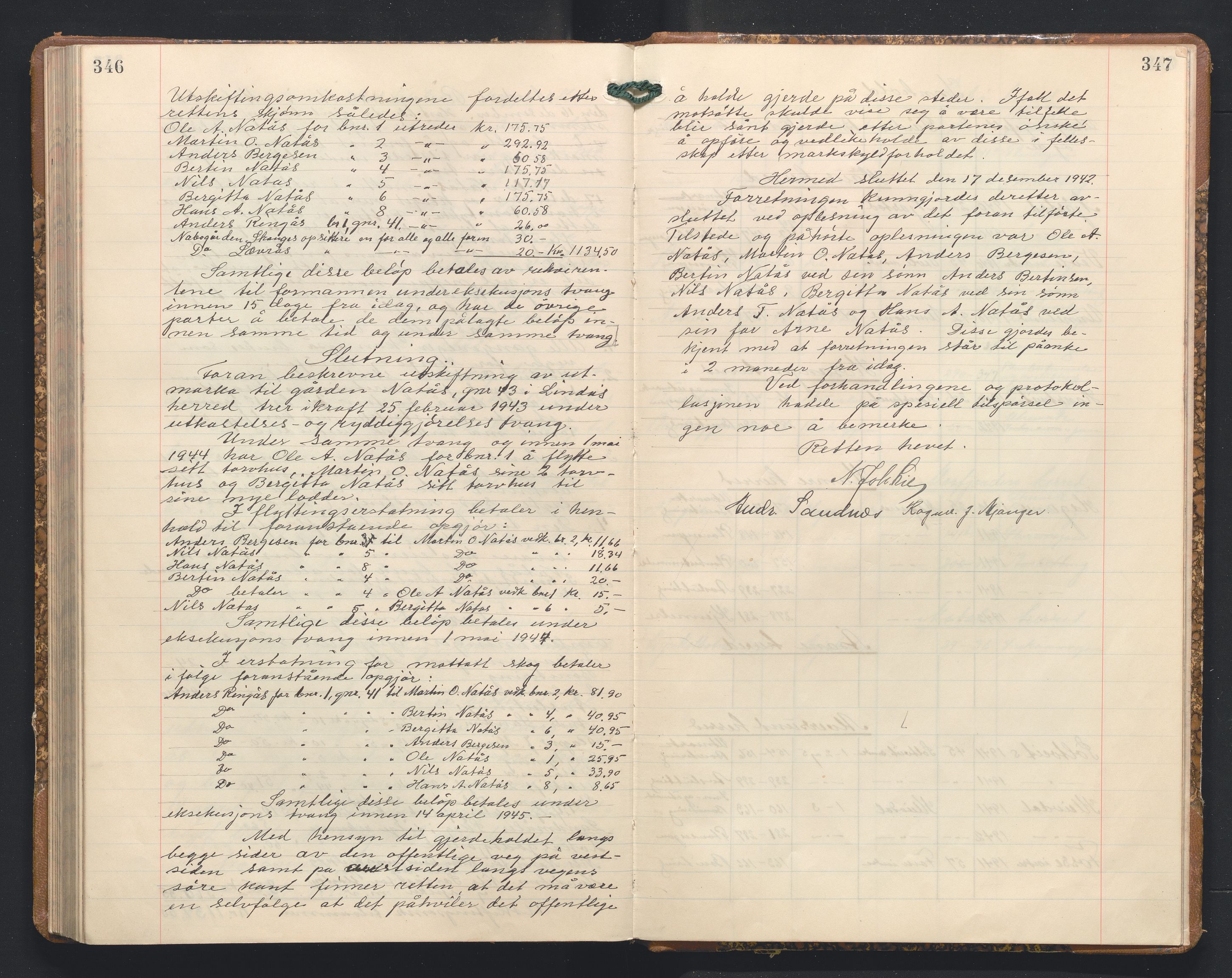 Hordaland jordskiftedøme - I Nordhordland jordskiftedistrikt, AV/SAB-A-6801/A/Aa/L0045: Forhandlingsprotokoll, 1940-1942, p. 346-347