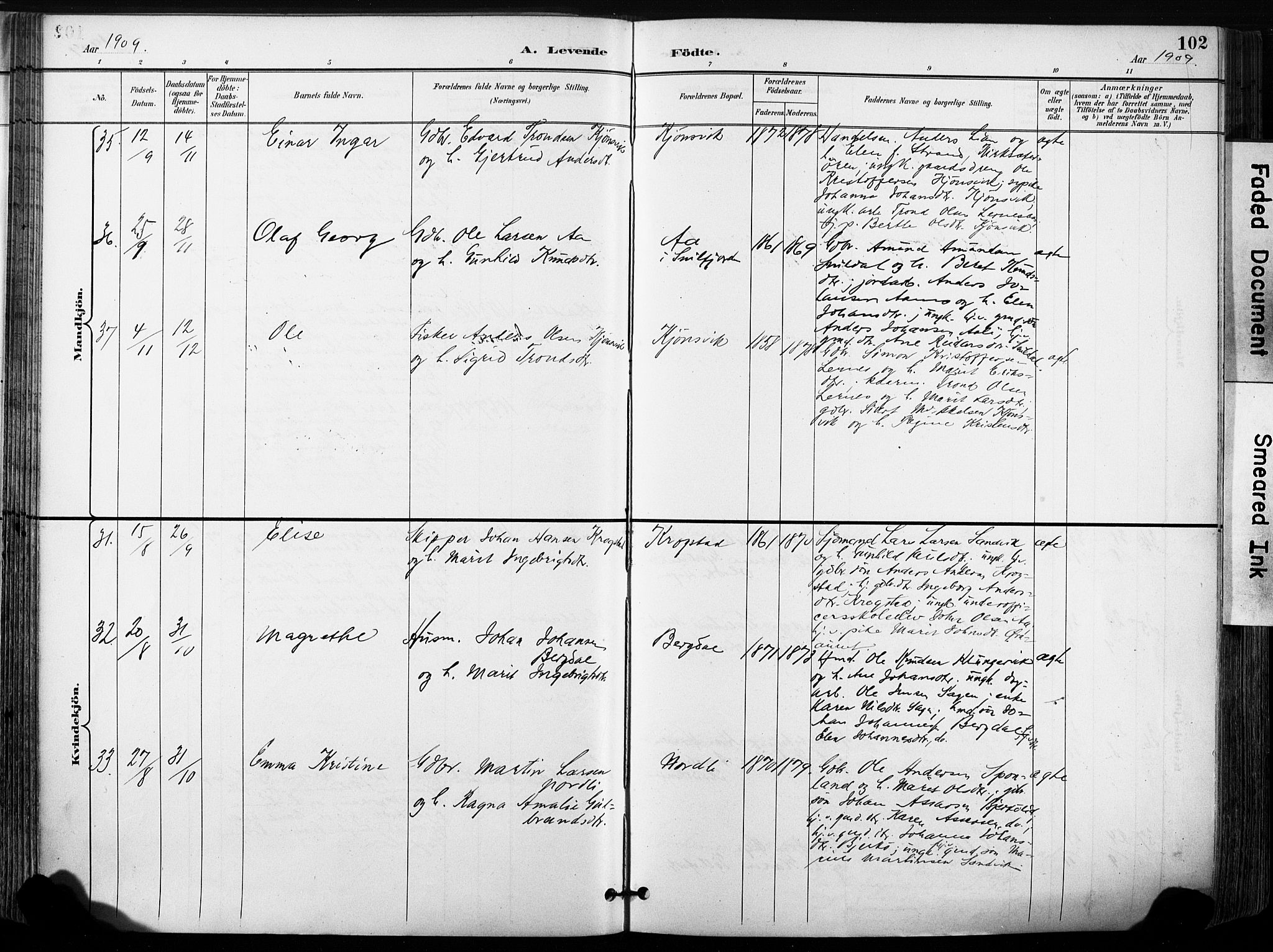 Ministerialprotokoller, klokkerbøker og fødselsregistre - Sør-Trøndelag, AV/SAT-A-1456/630/L0497: Parish register (official) no. 630A10, 1896-1910, p. 102