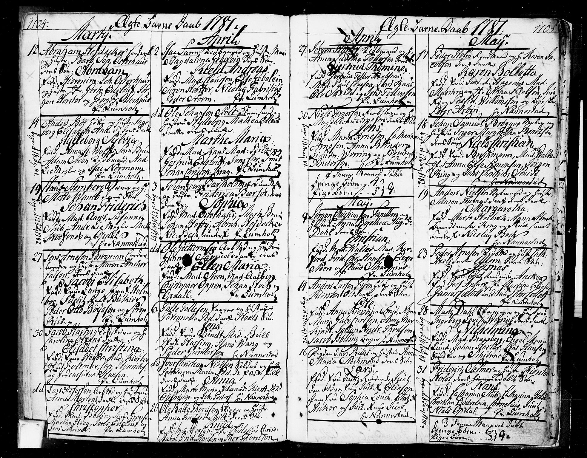 Oslo domkirke Kirkebøker, SAO/A-10752/F/Fa/L0004: Parish register (official) no. 4, 1743-1786, p. 1104-1105