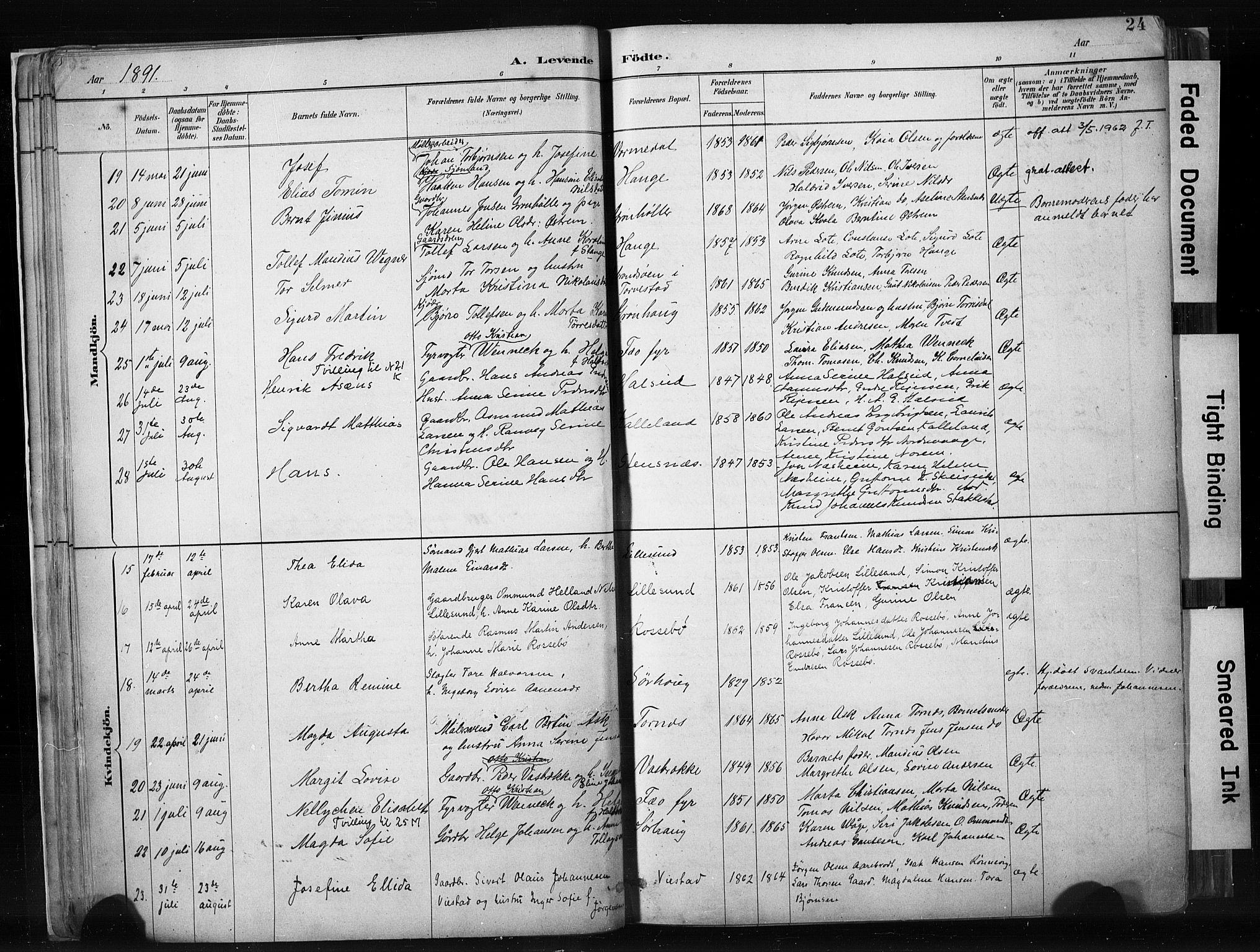 Haugesund sokneprestkontor, AV/SAST-A -101863/H/Ha/Haa/L0004: Parish register (official) no. A 4, 1886-1908, p. 24