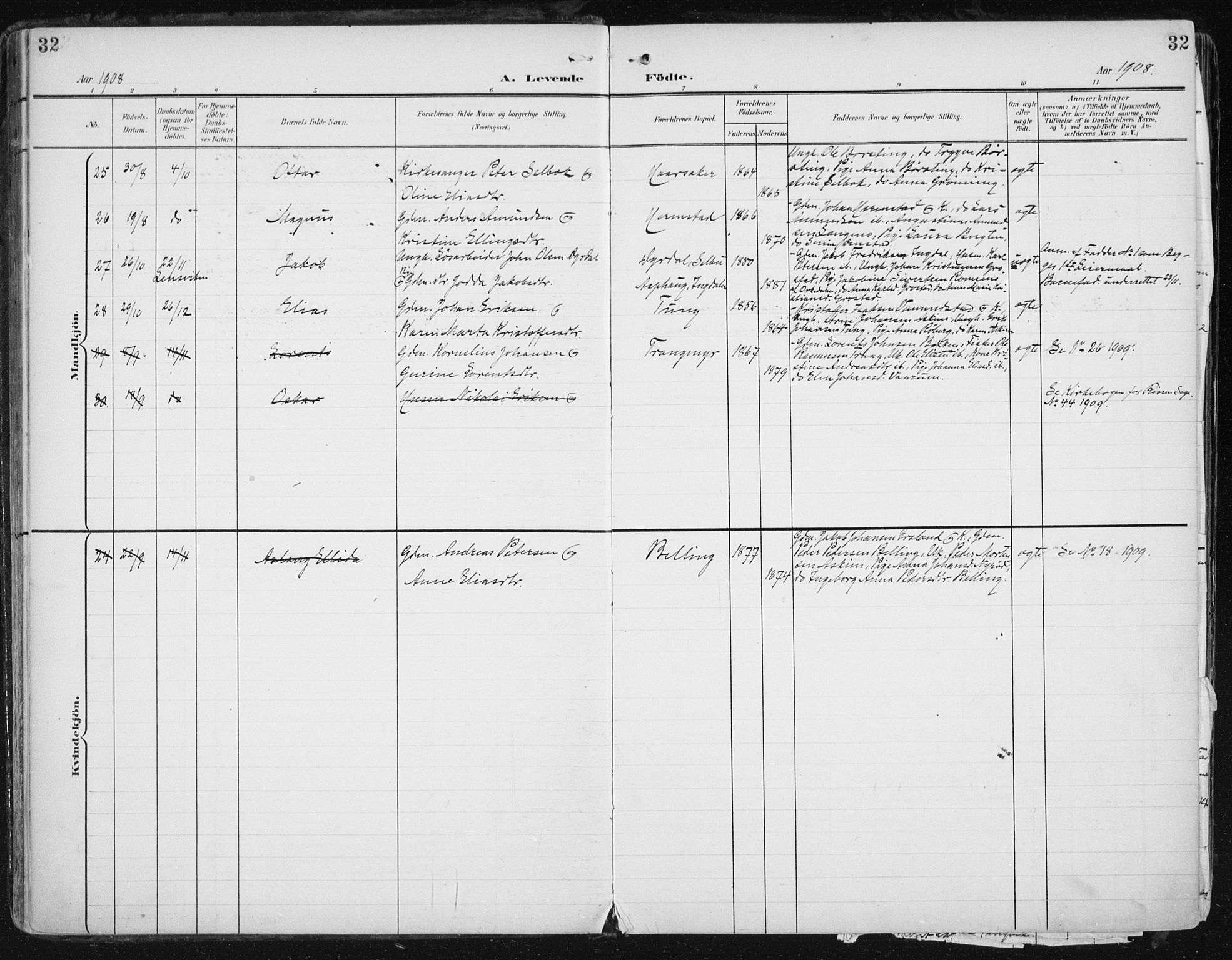 Ministerialprotokoller, klokkerbøker og fødselsregistre - Sør-Trøndelag, SAT/A-1456/646/L0616: Parish register (official) no. 646A14, 1900-1918, p. 32