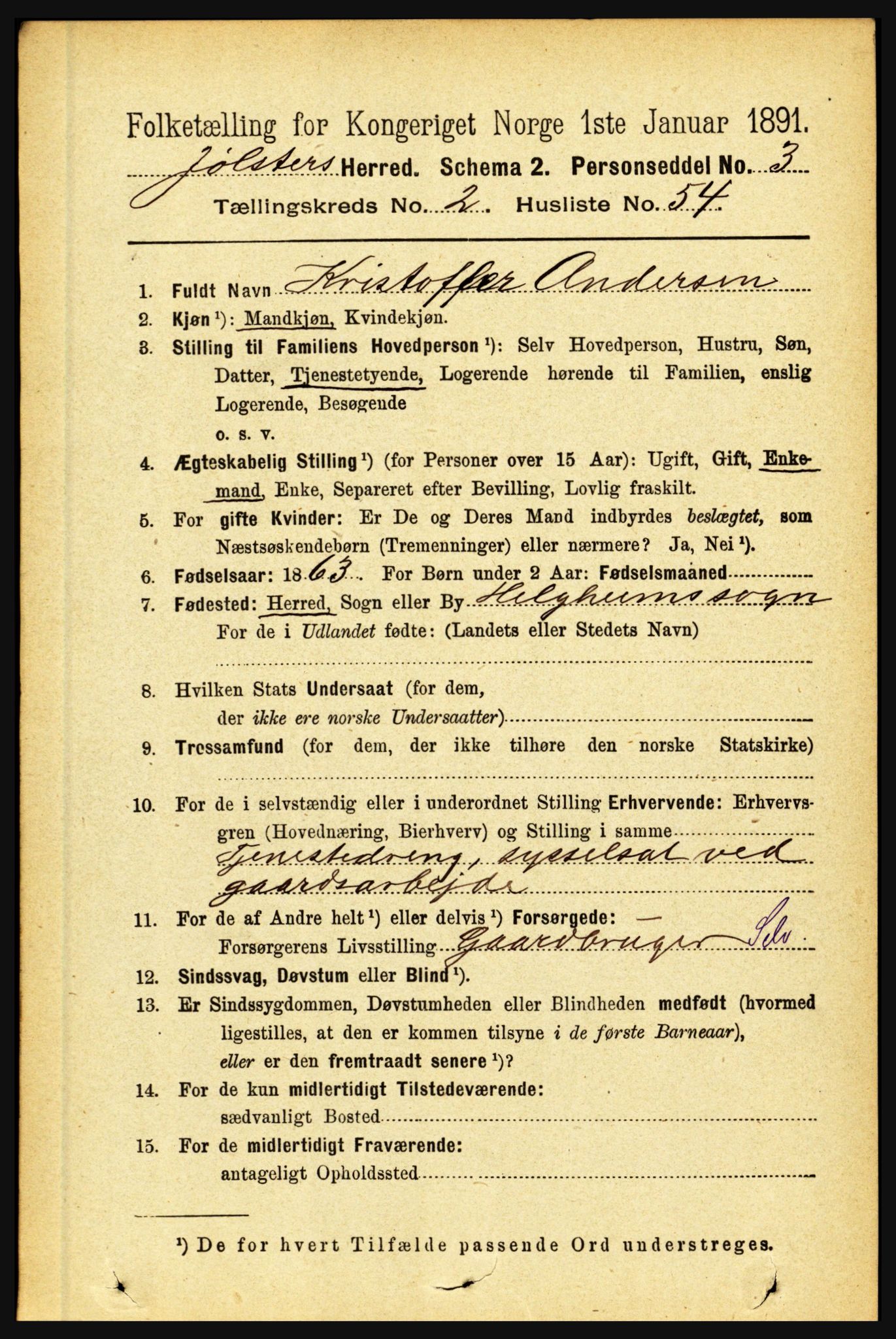 RA, 1891 census for 1431 Jølster, 1891, p. 904