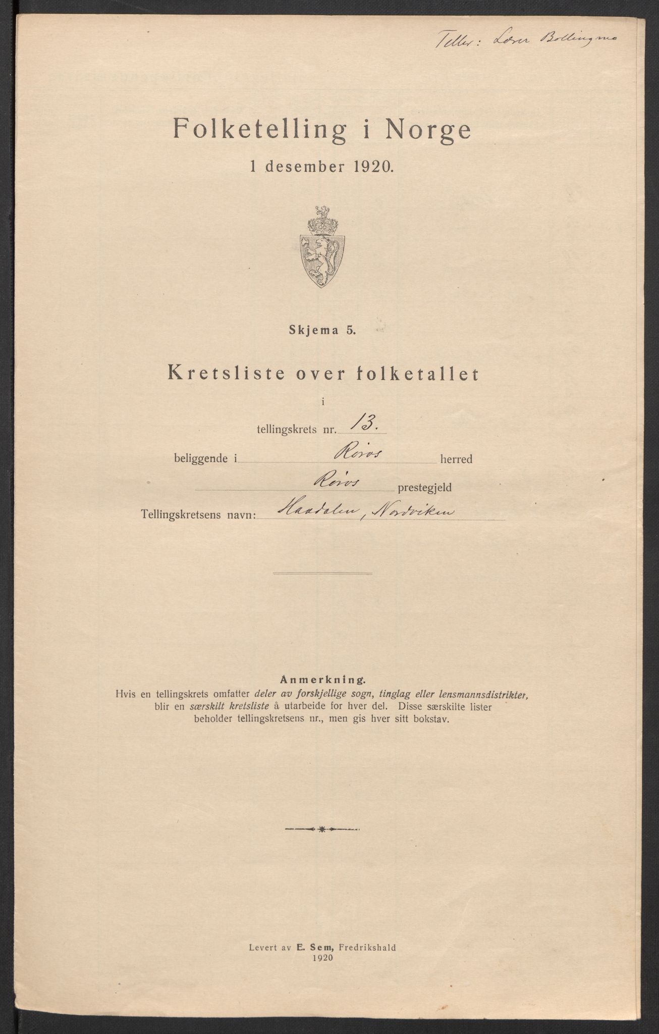 SAT, 1920 census for Røros, 1920, p. 42