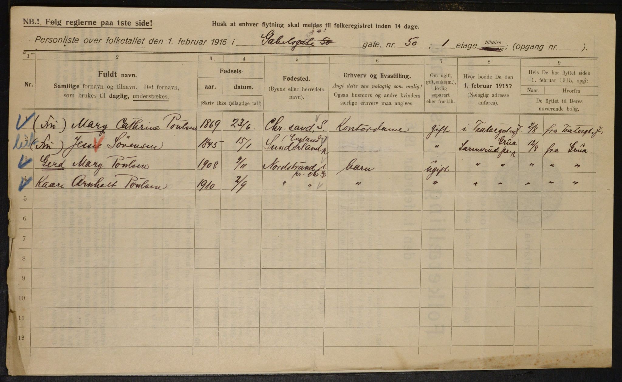 OBA, Municipal Census 1916 for Kristiania, 1916, p. 29317