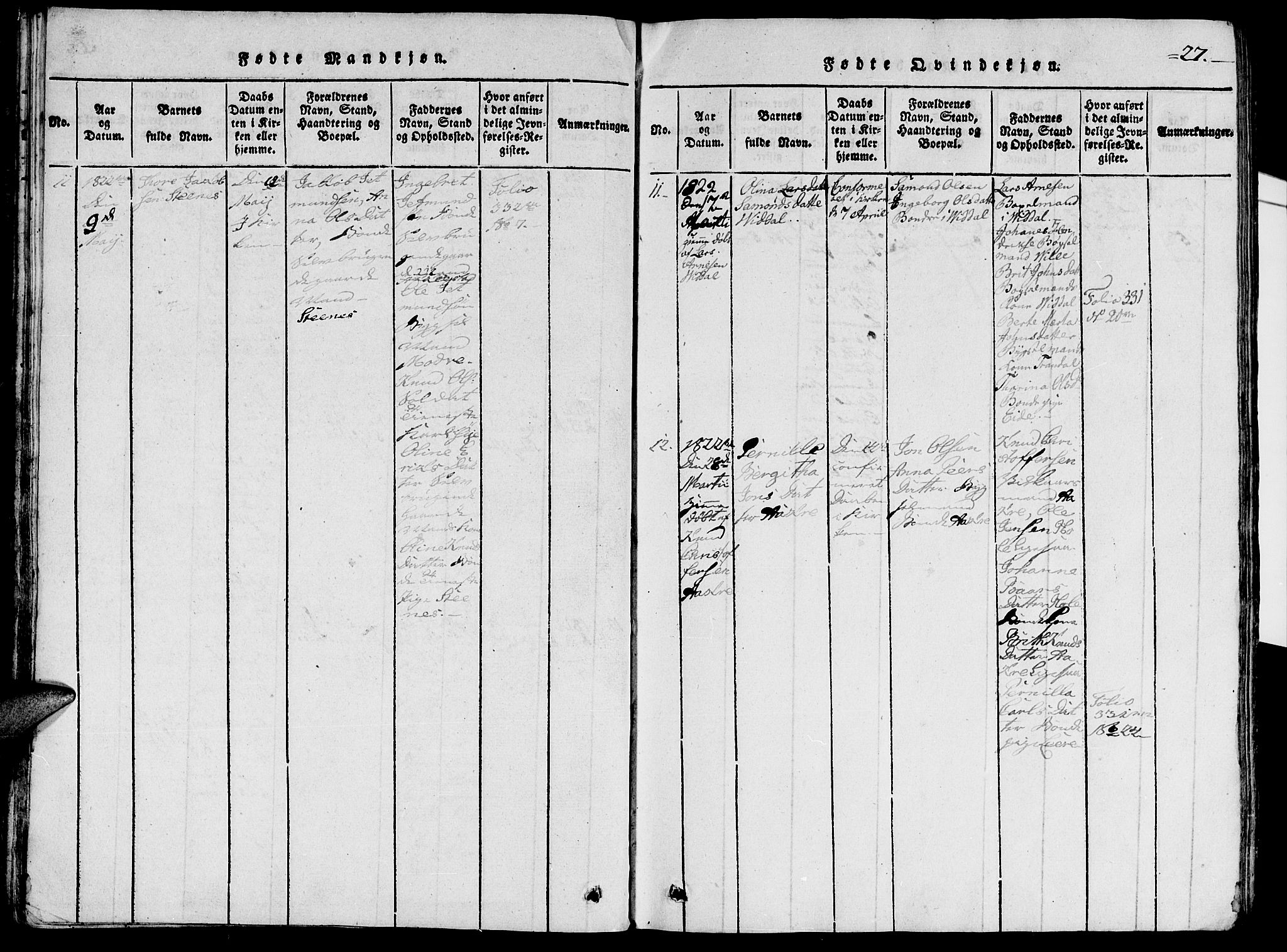 Ministerialprotokoller, klokkerbøker og fødselsregistre - Møre og Romsdal, AV/SAT-A-1454/515/L0207: Parish register (official) no. 515A03, 1819-1829, p. 27