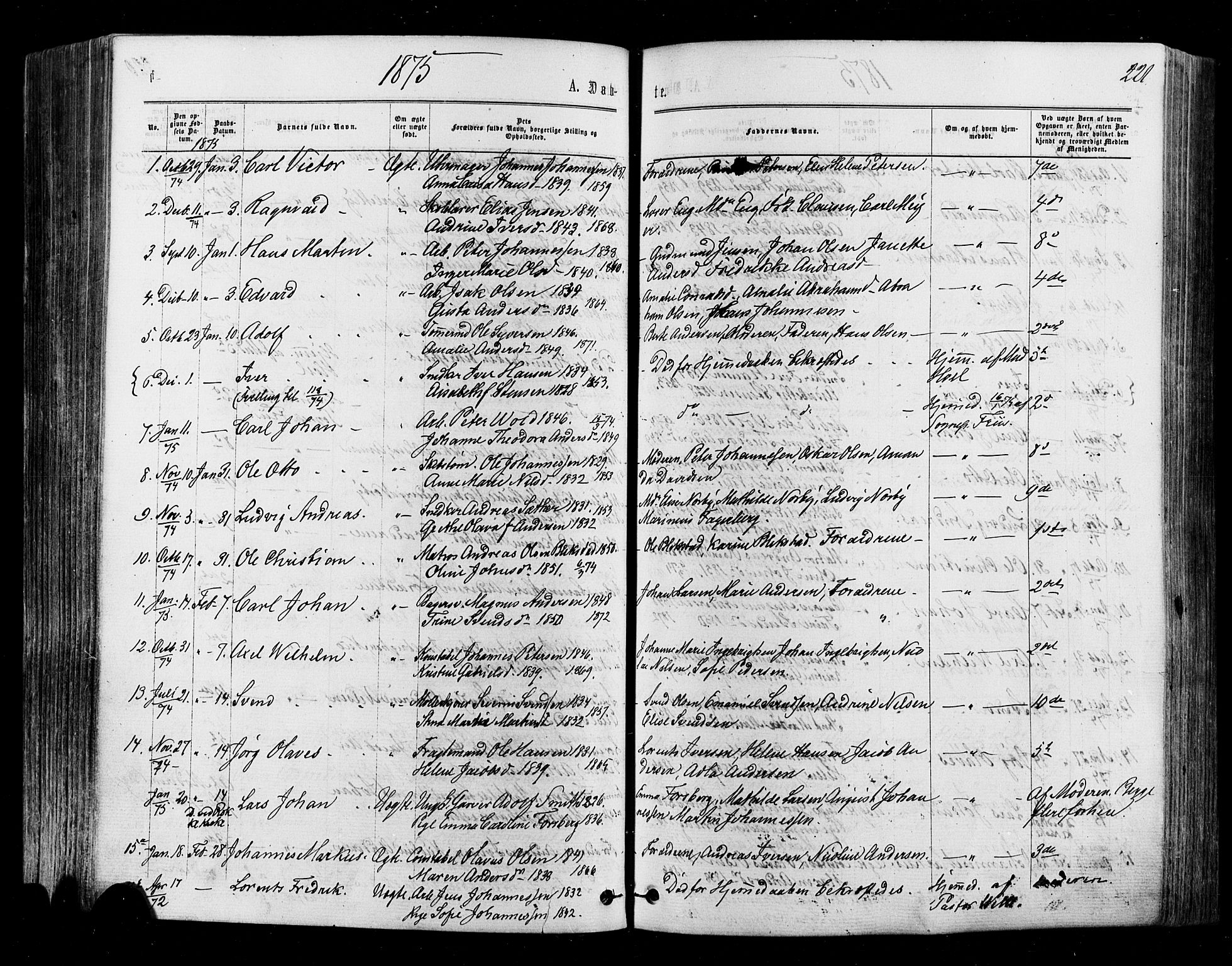 Halden prestekontor Kirkebøker, SAO/A-10909/F/Fa/L0009: Parish register (official) no. I 9, 1866-1877, p. 221