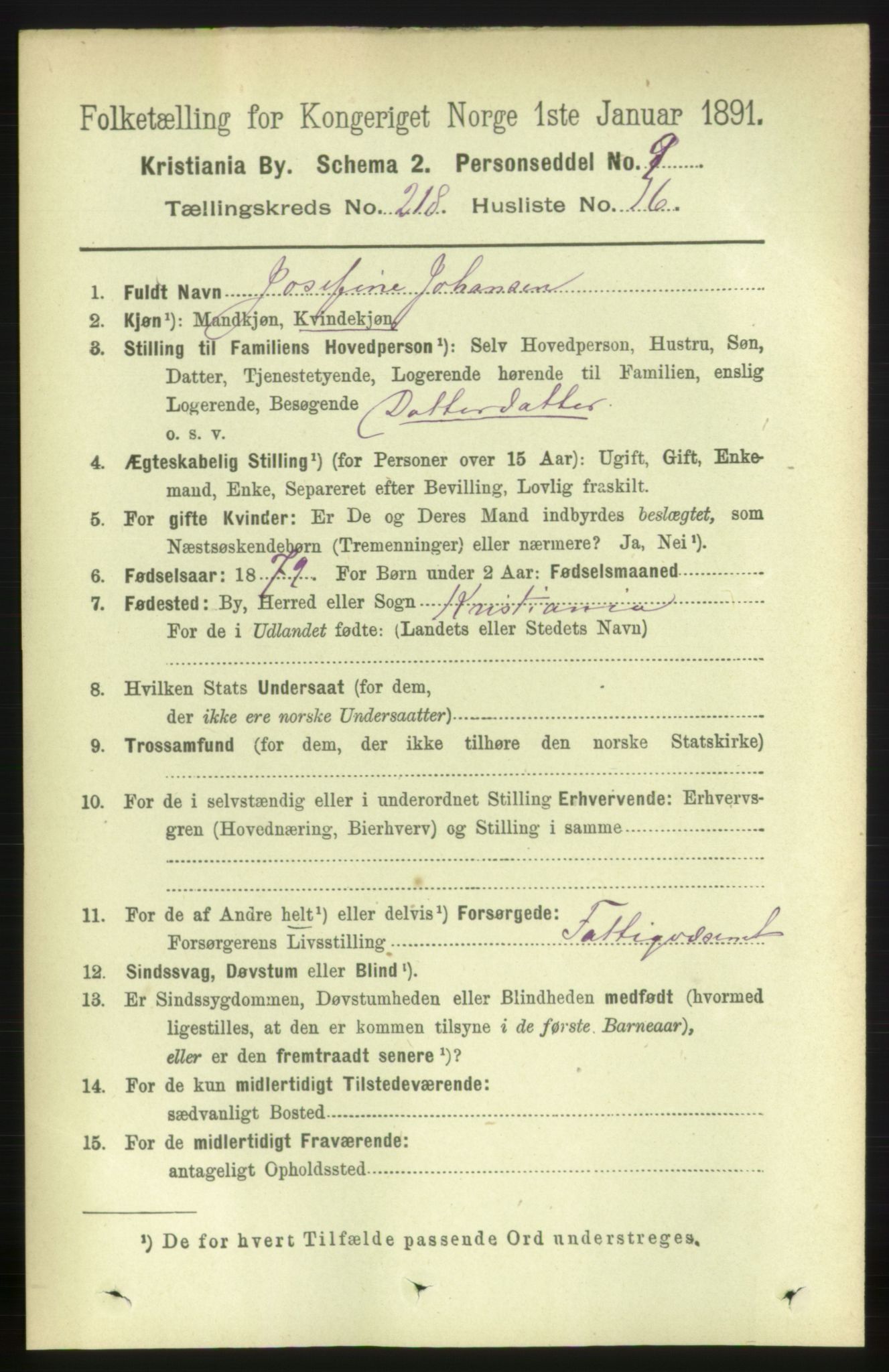 RA, 1891 census for 0301 Kristiania, 1891, p. 129354