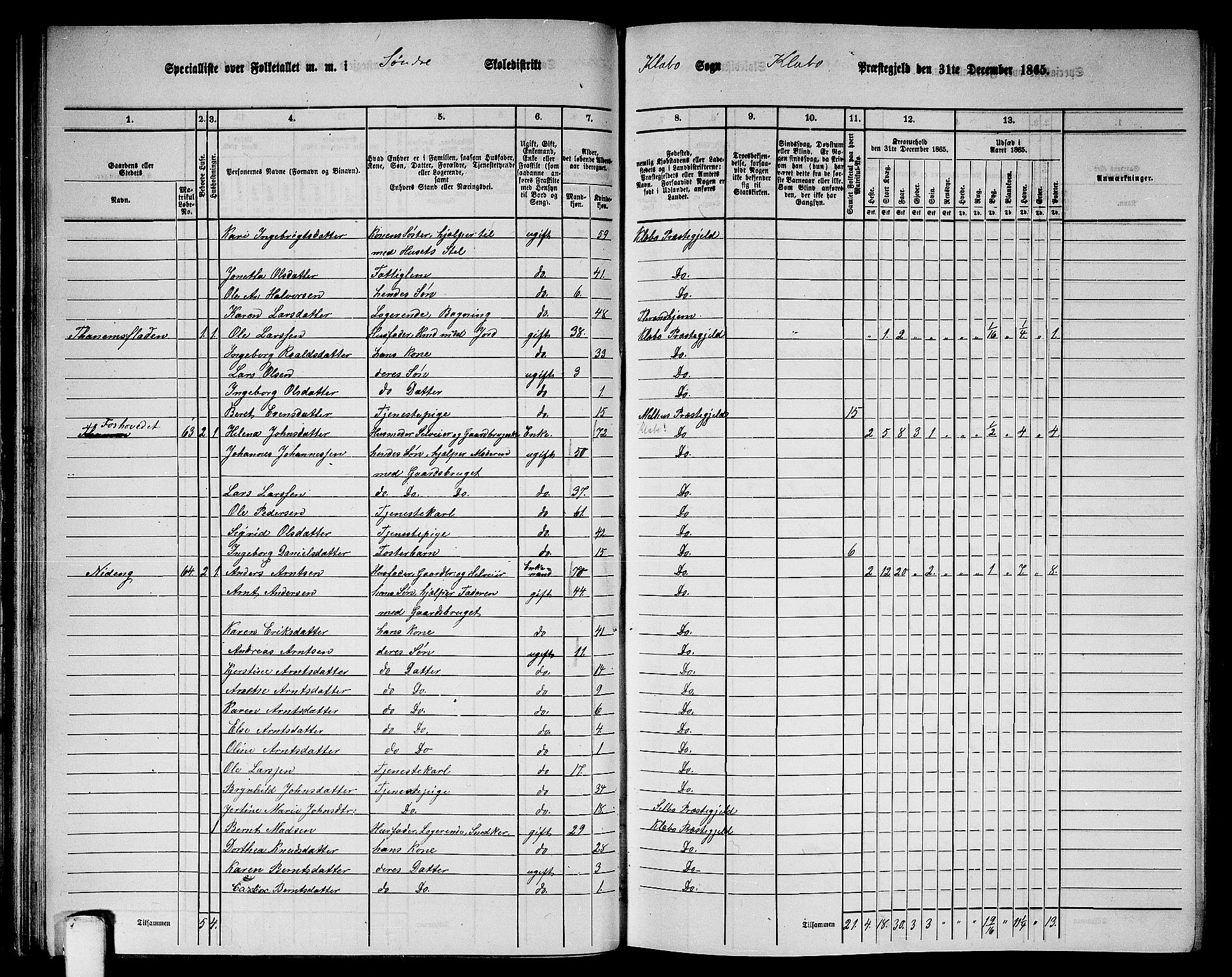 RA, 1865 census for Klæbu, 1865, p. 53