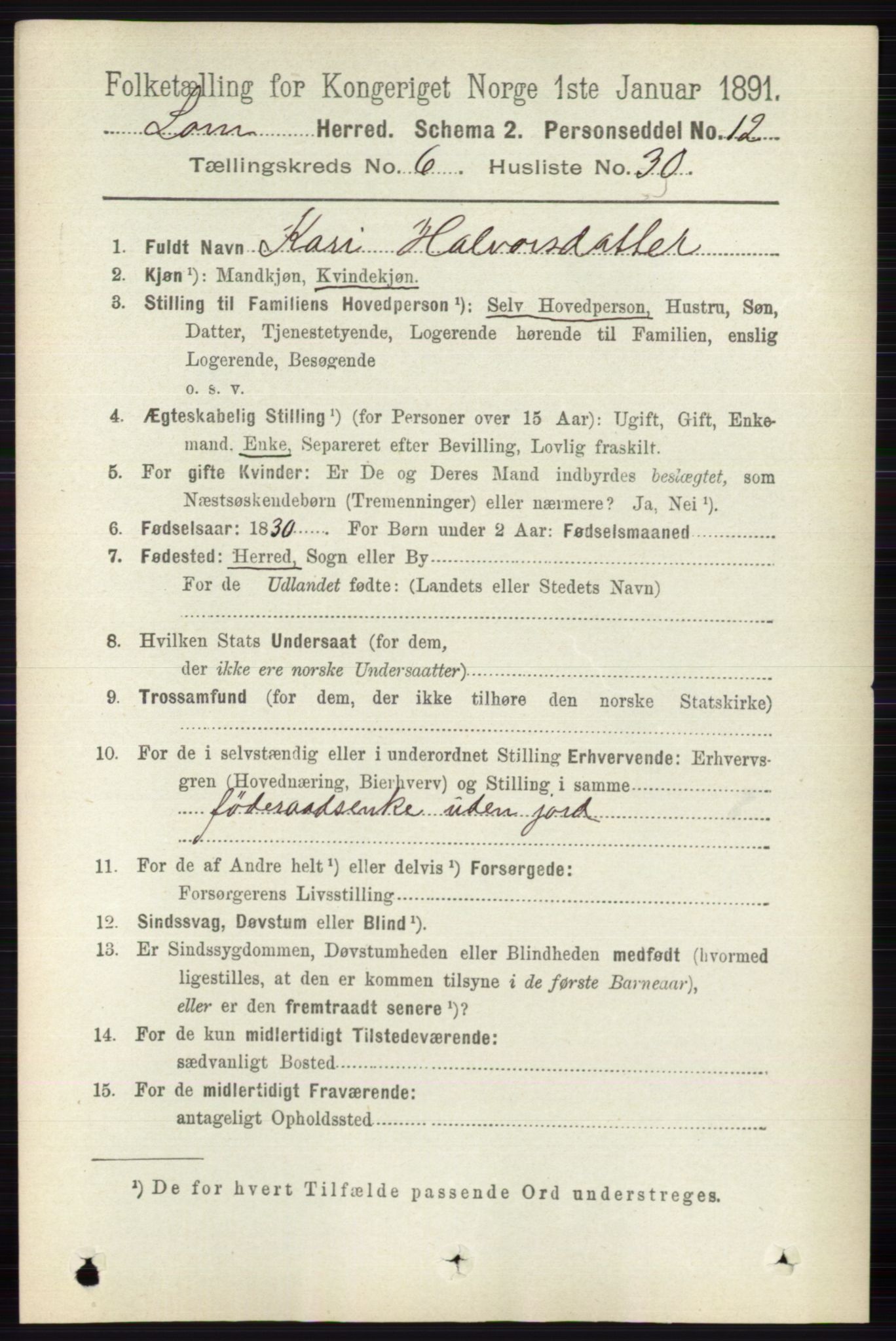 RA, 1891 census for 0514 Lom, 1891, p. 2569