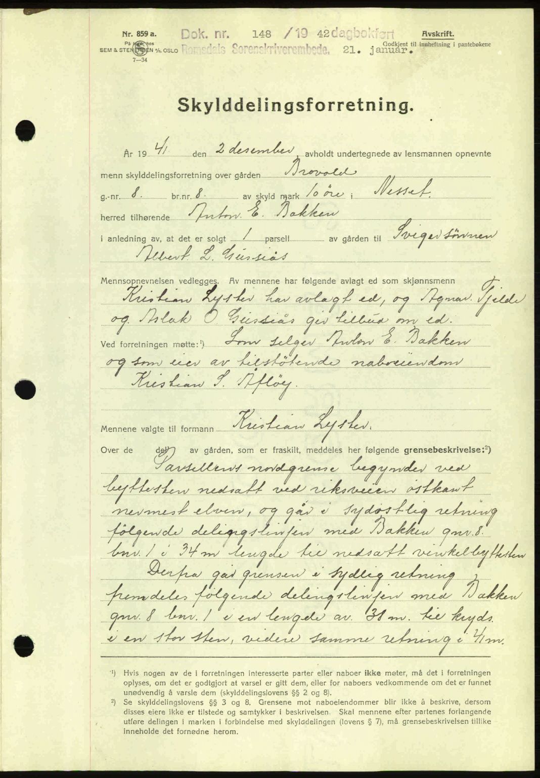 Romsdal sorenskriveri, AV/SAT-A-4149/1/2/2C: Mortgage book no. A11, 1941-1942, Diary no: : 148/1942