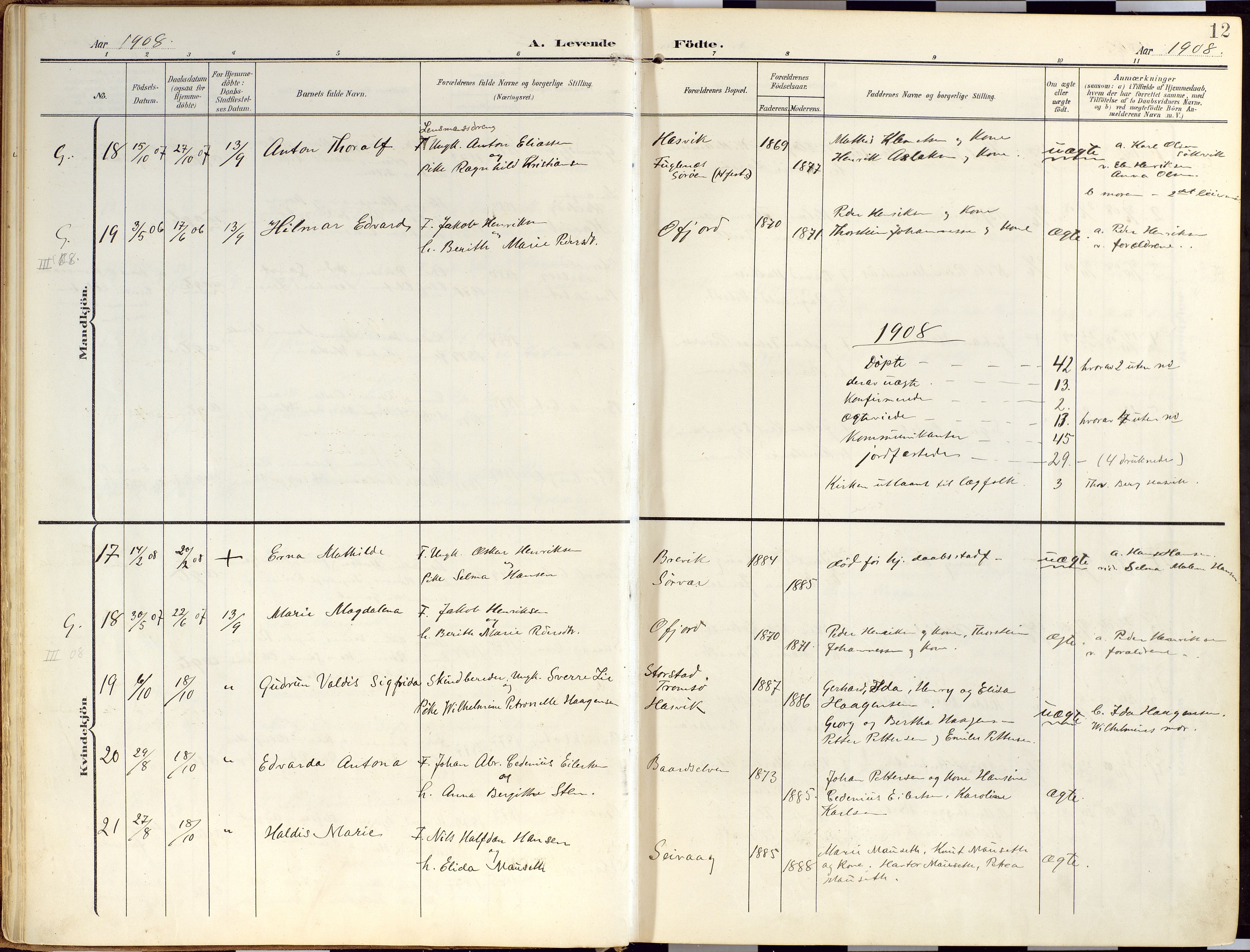 Loppa sokneprestkontor, SATØ/S-1339/H/Ha/L0010kirke: Parish register (official) no. 10, 1907-1922, p. 12